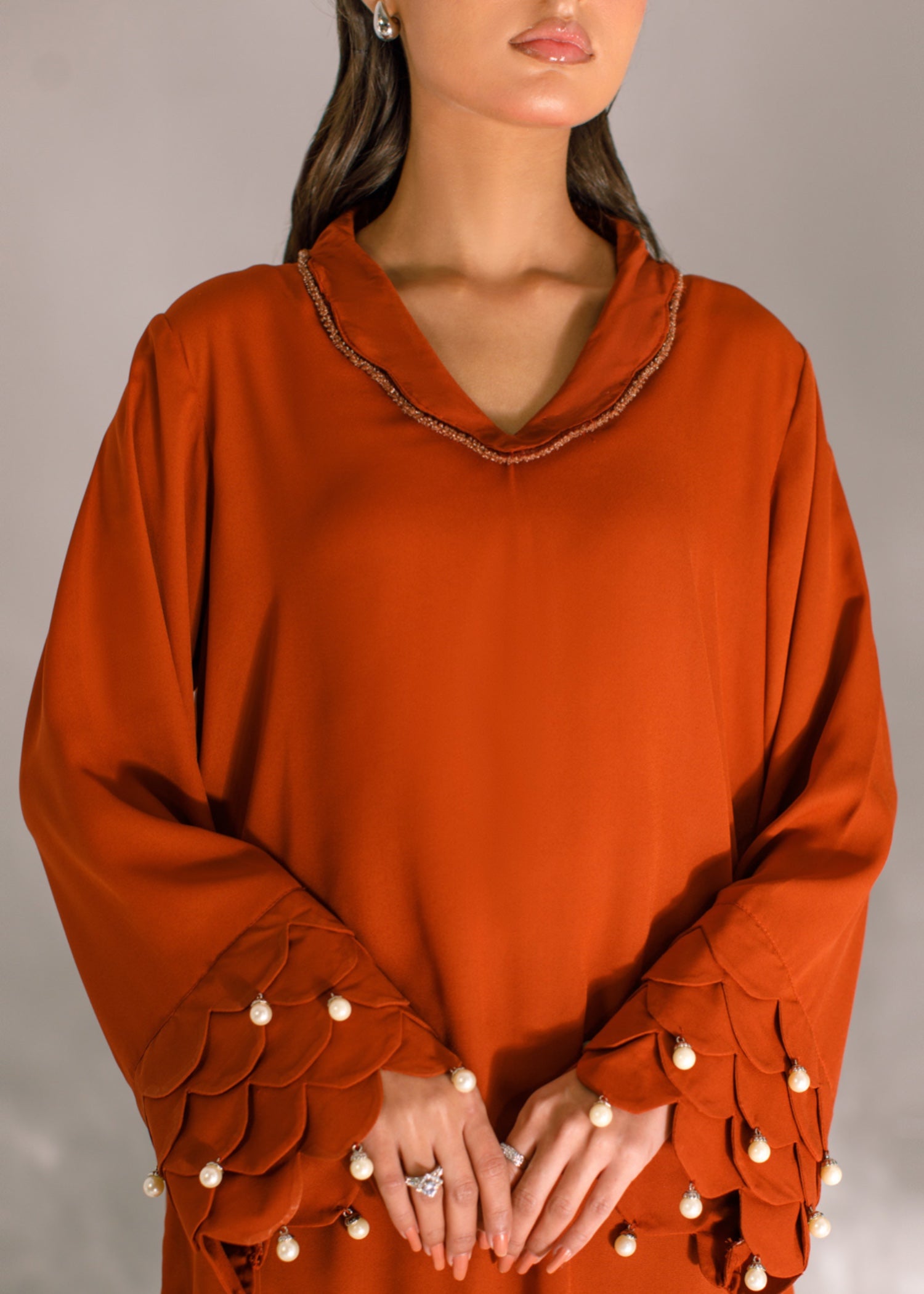 crepe georgette Kurta Set in Rust orange