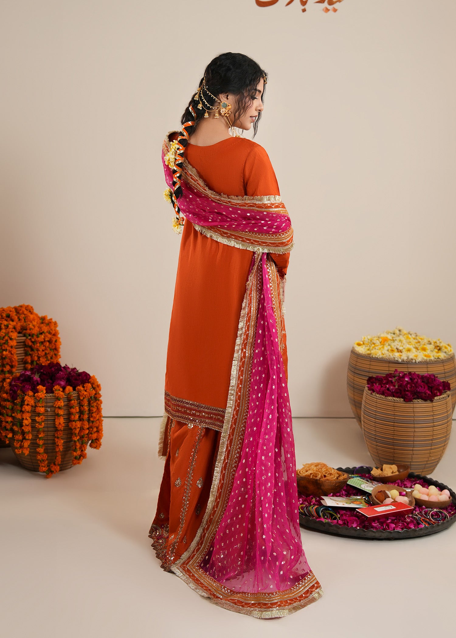raw silk Sharara in Rust orange
