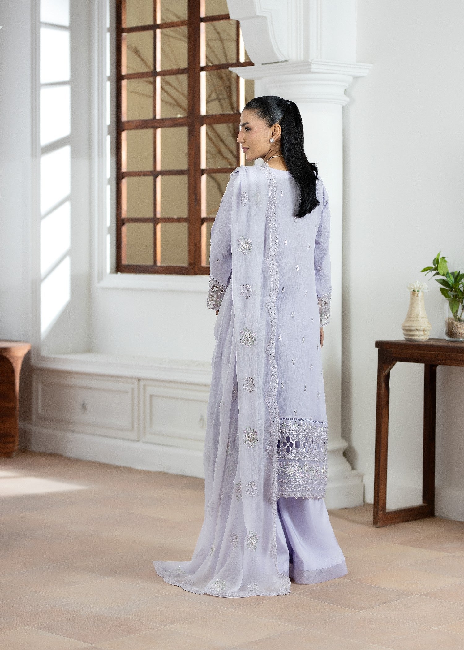 chiffon Kurta Set in Lavender