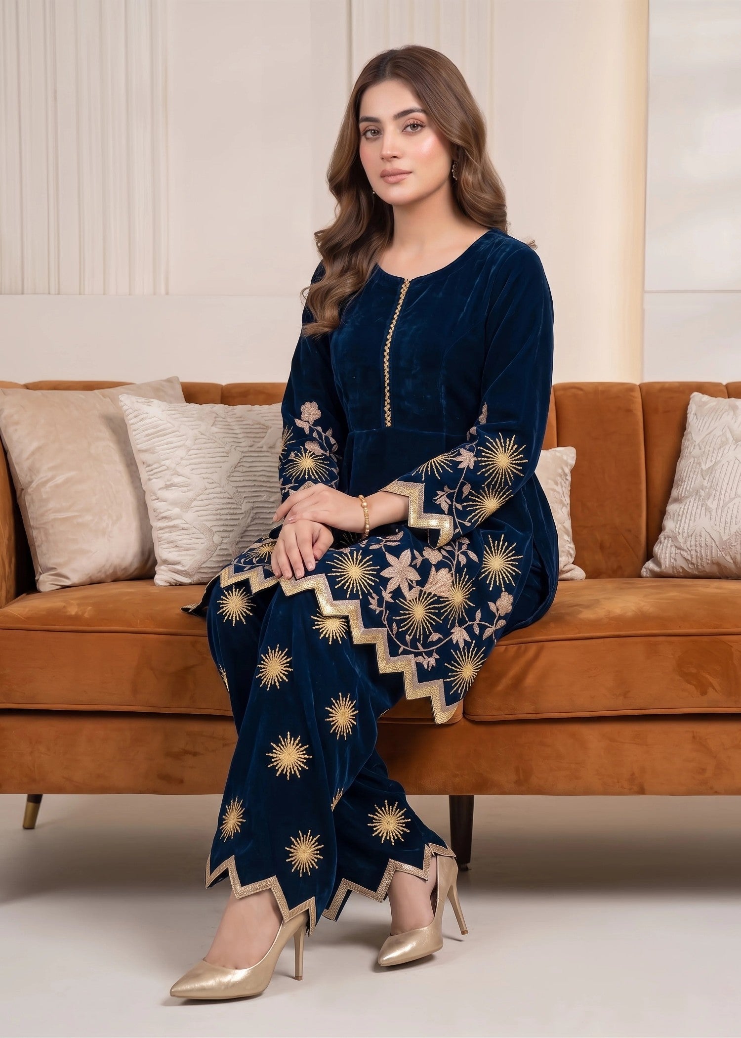 velvet Short Frock in Blue