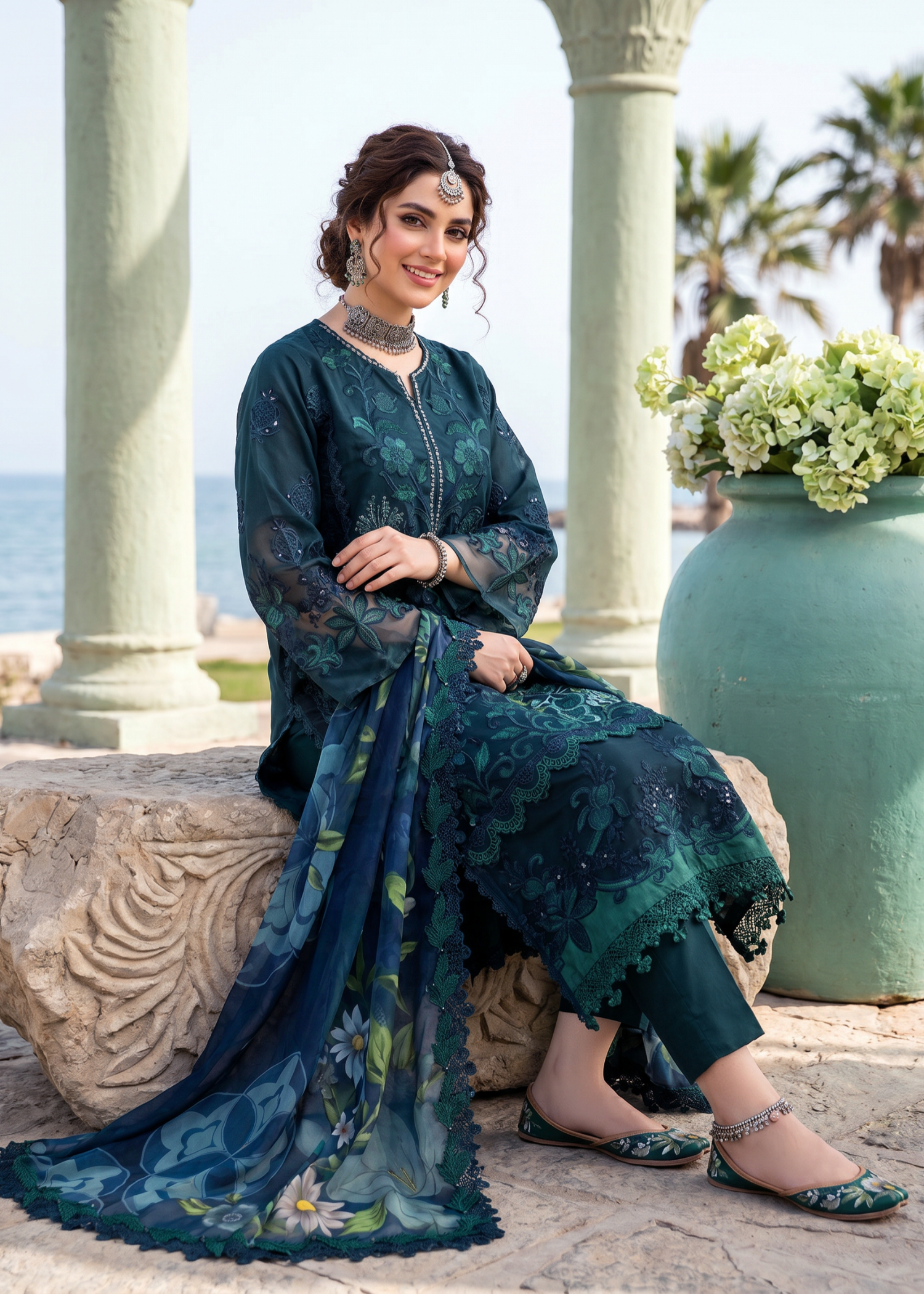 cotton Kurta Set in Ocean blue