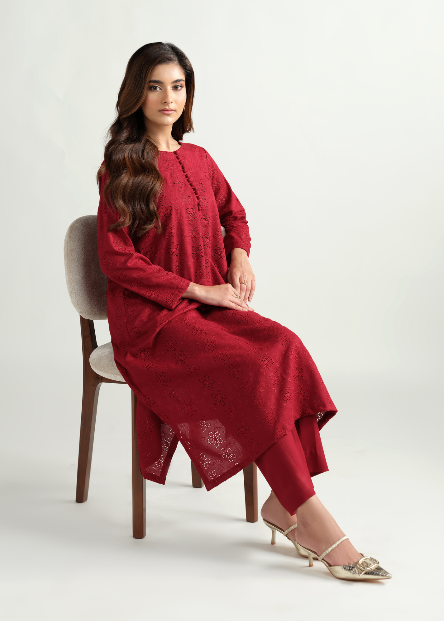 marina linen Kurta Set in Maroon