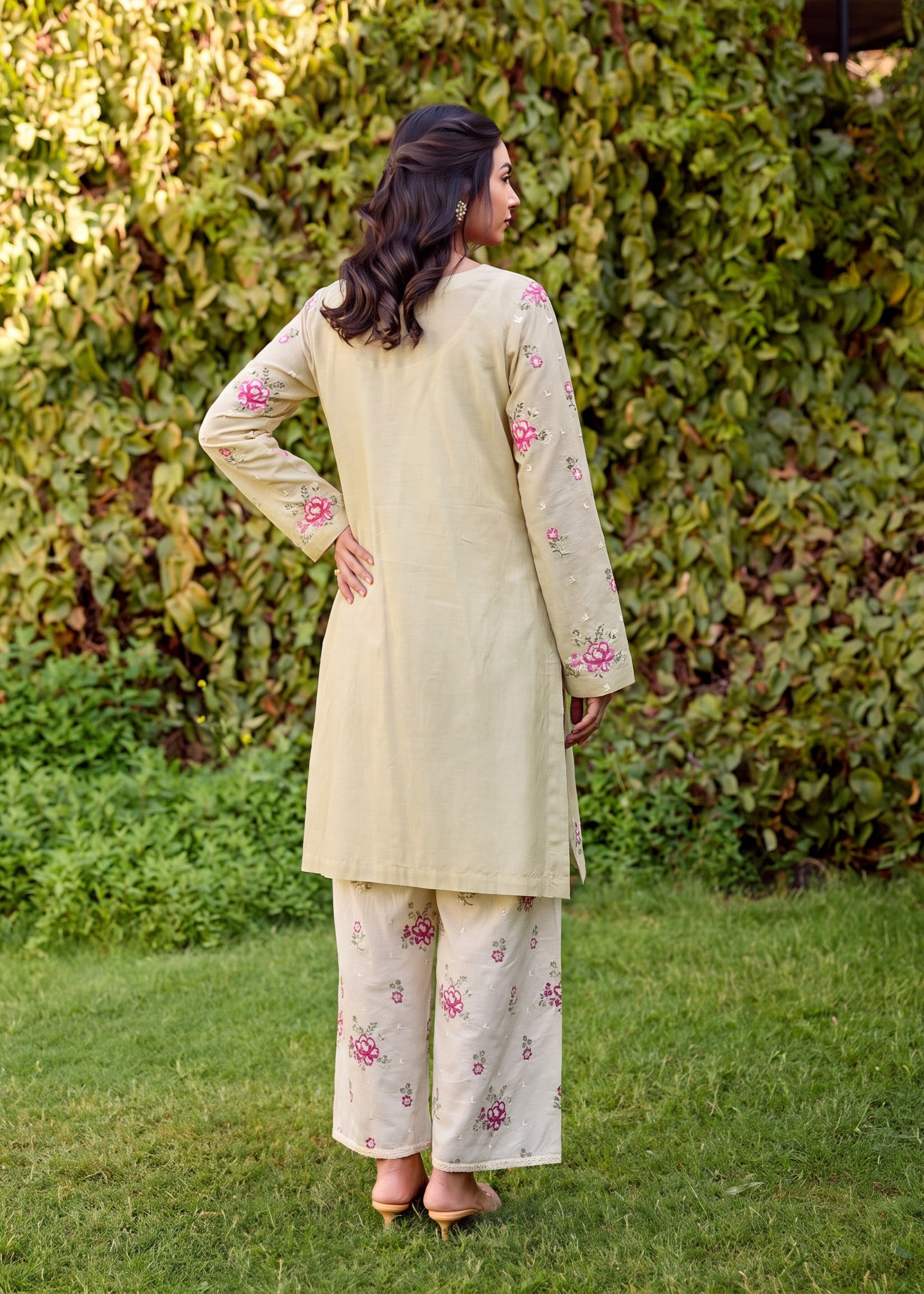 lawn Kurta Set in Khaki brown
