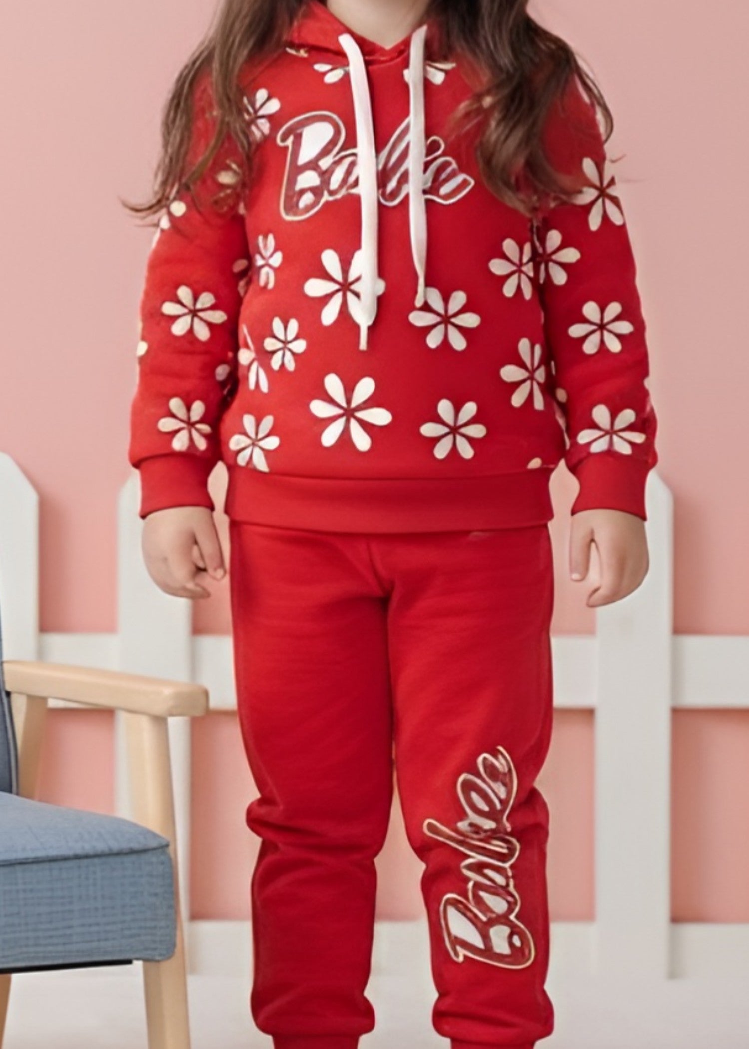 velour terry Hoodie in Red