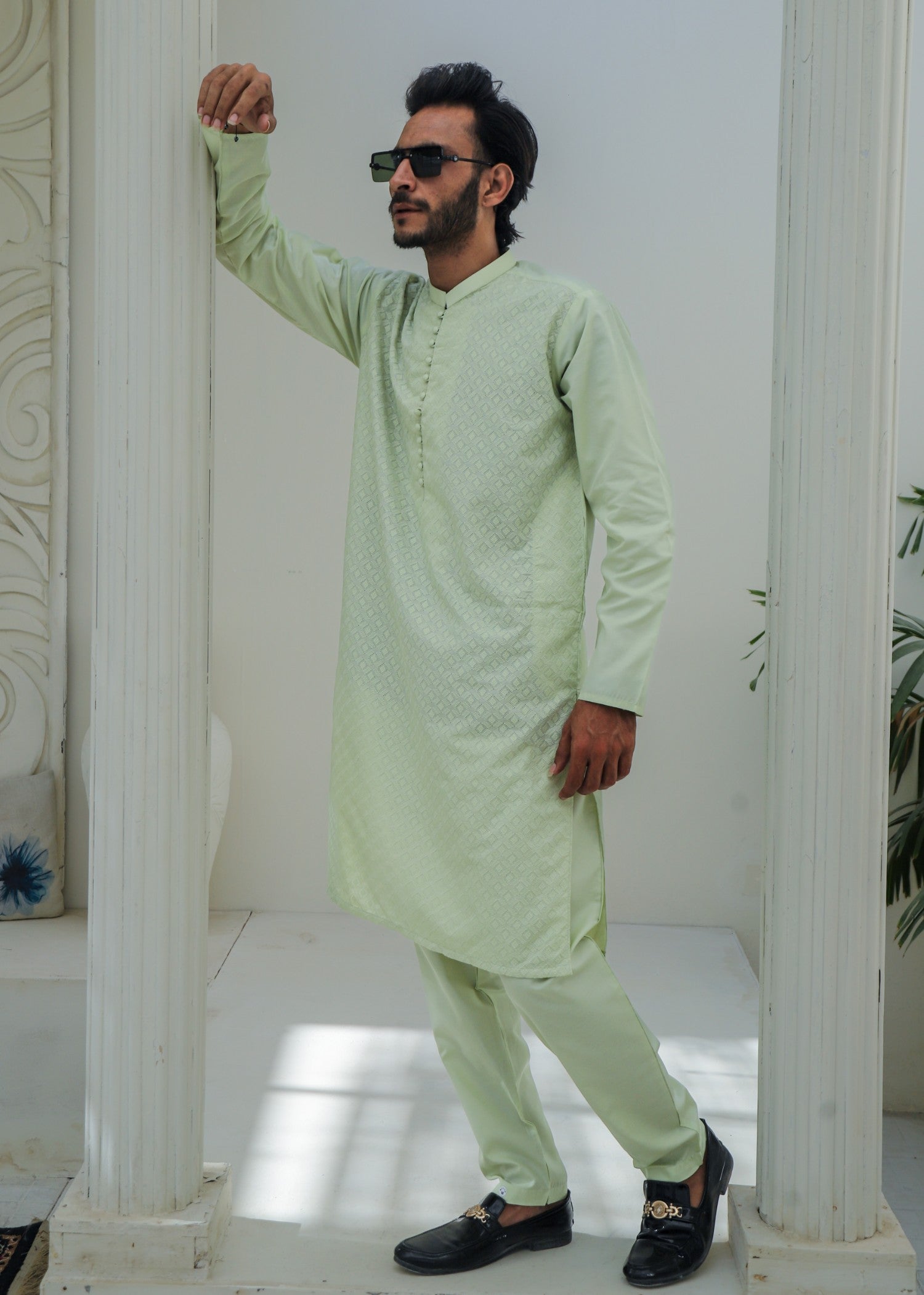 wash & wear Kurta Set in Pistachio green by Dress Club