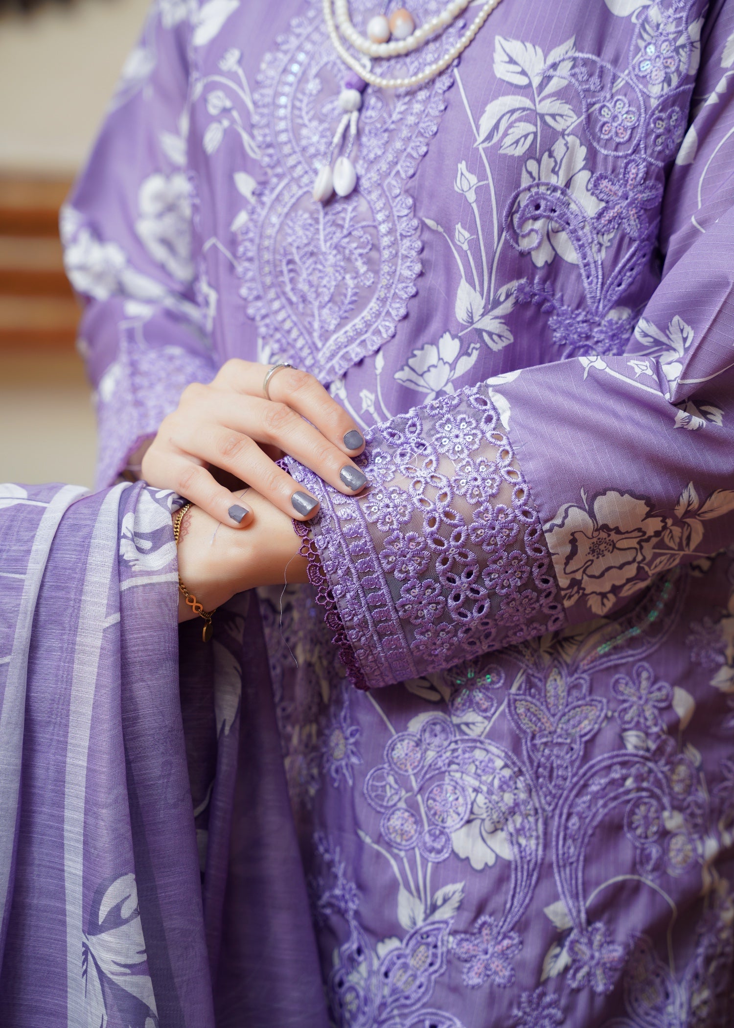 khaddi net Kurta Set in Lavender