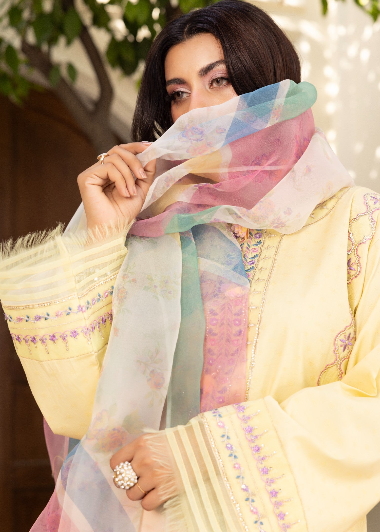 jacquard Kurta Set in Yellow