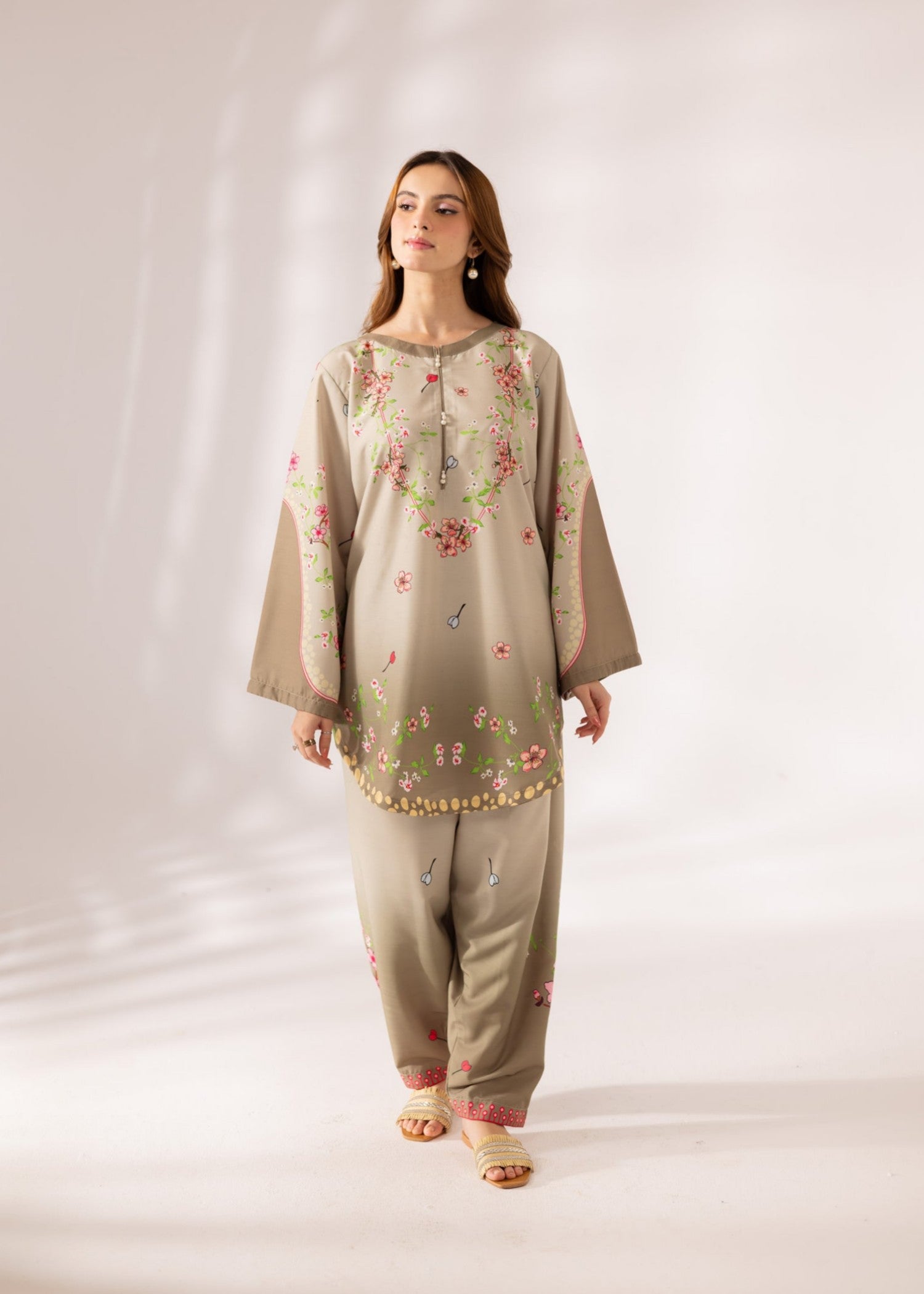 slub khaddar Kurta Set in Tan brown, khaki brown