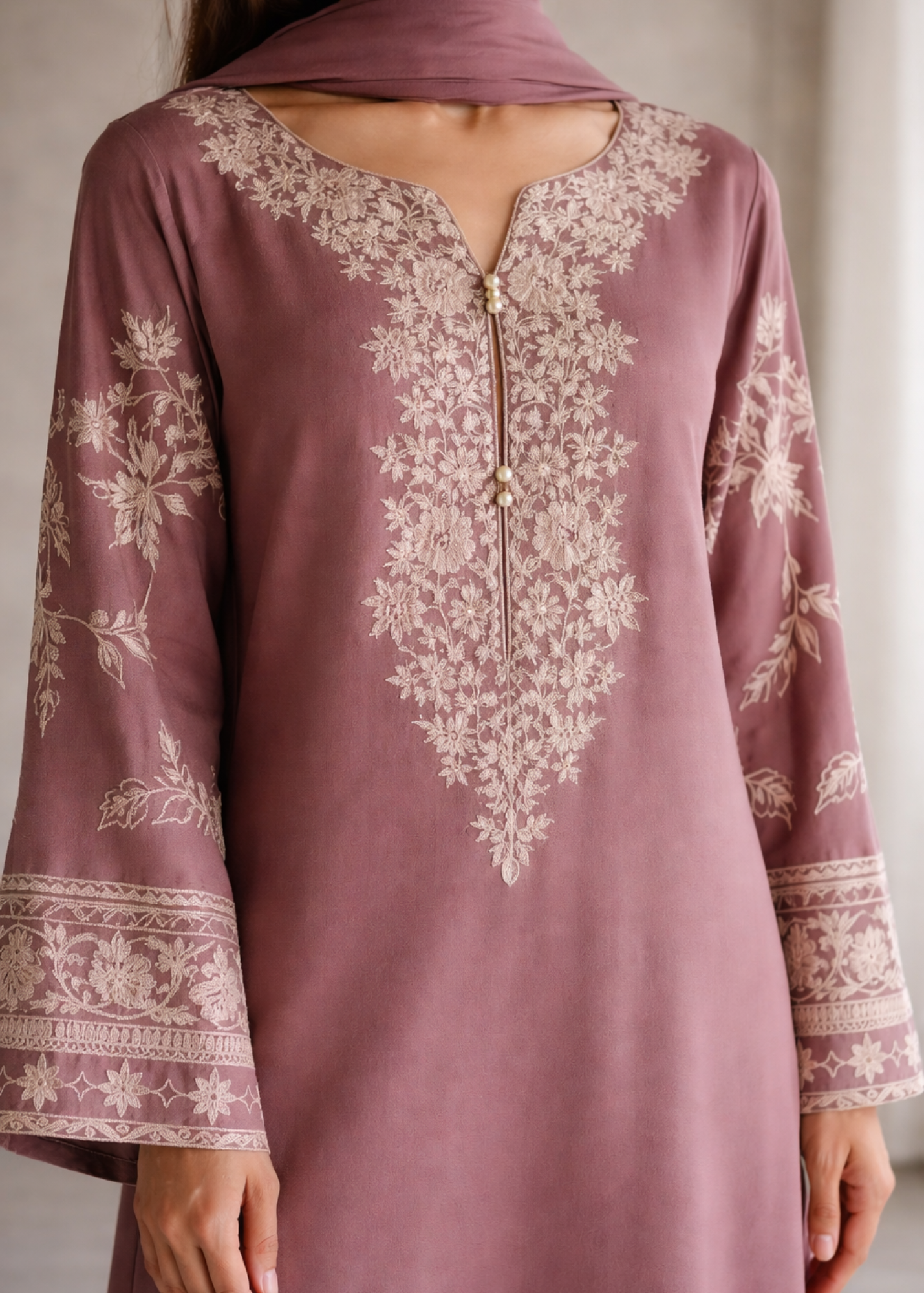 lawn cotton Kurta Set in Mauve pink