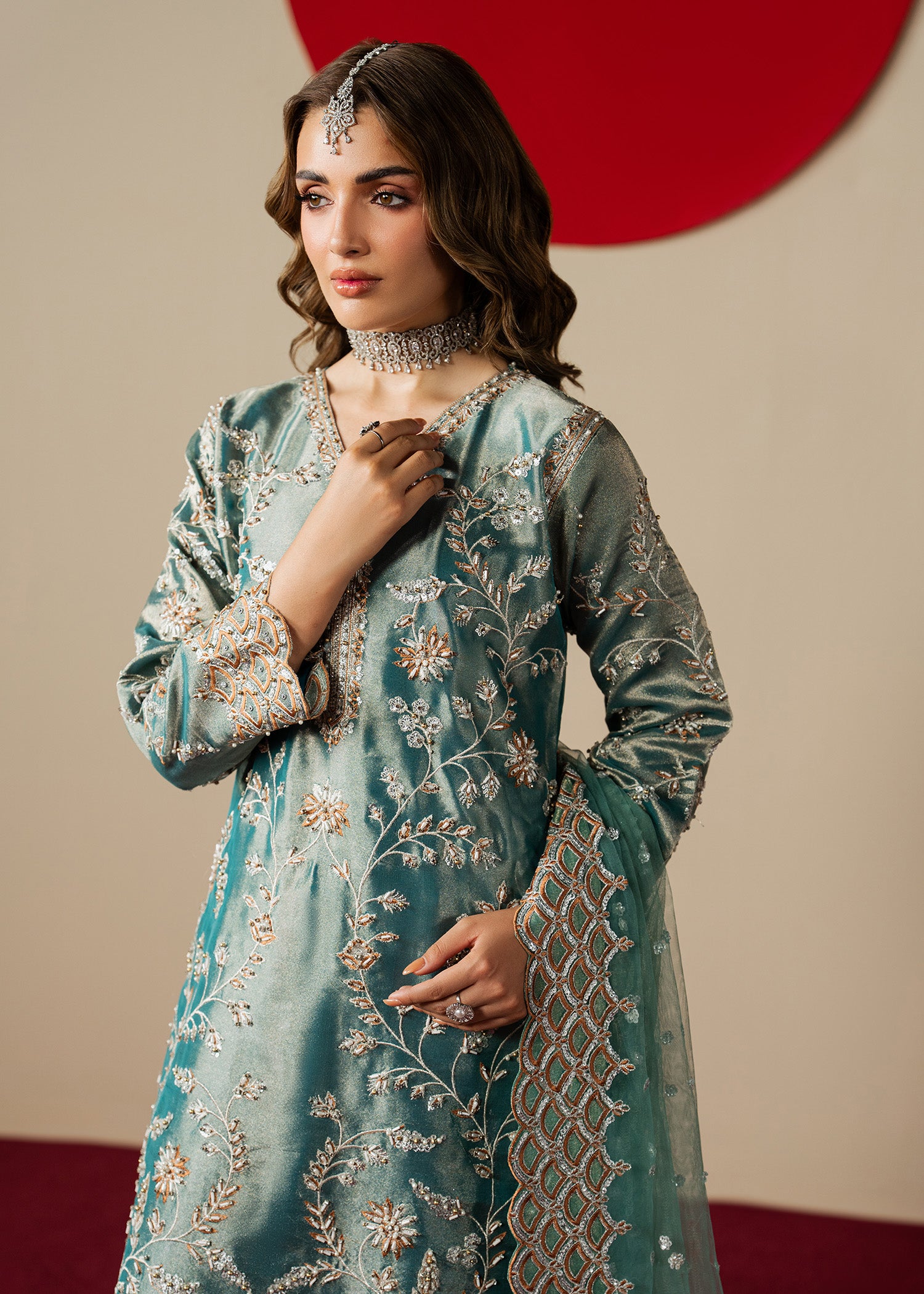 banarasi jacquard Kurta Set in Teal