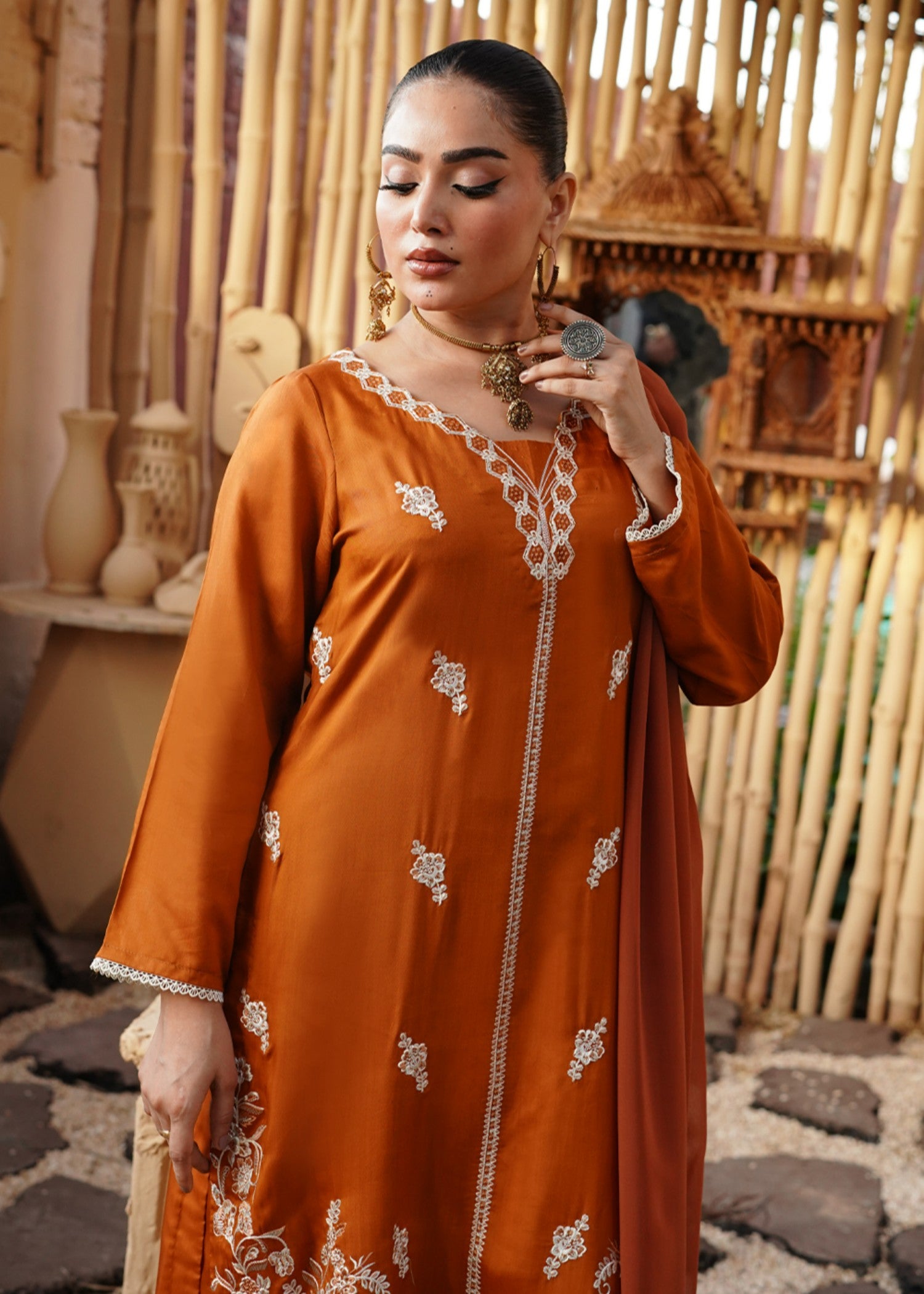 viscose Kurta Set in Rust orange
