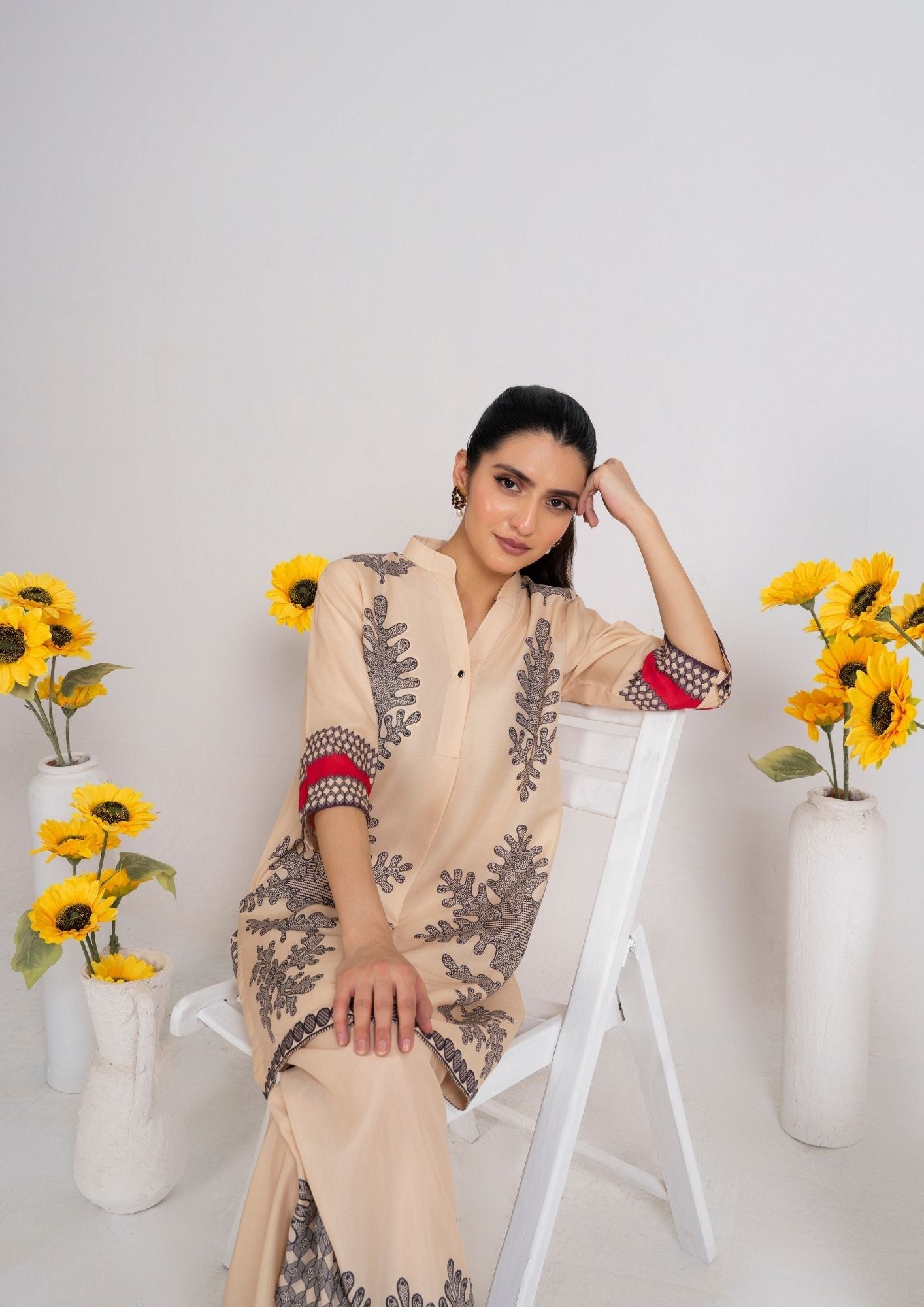 swiss cotton Kurta Set in Beige