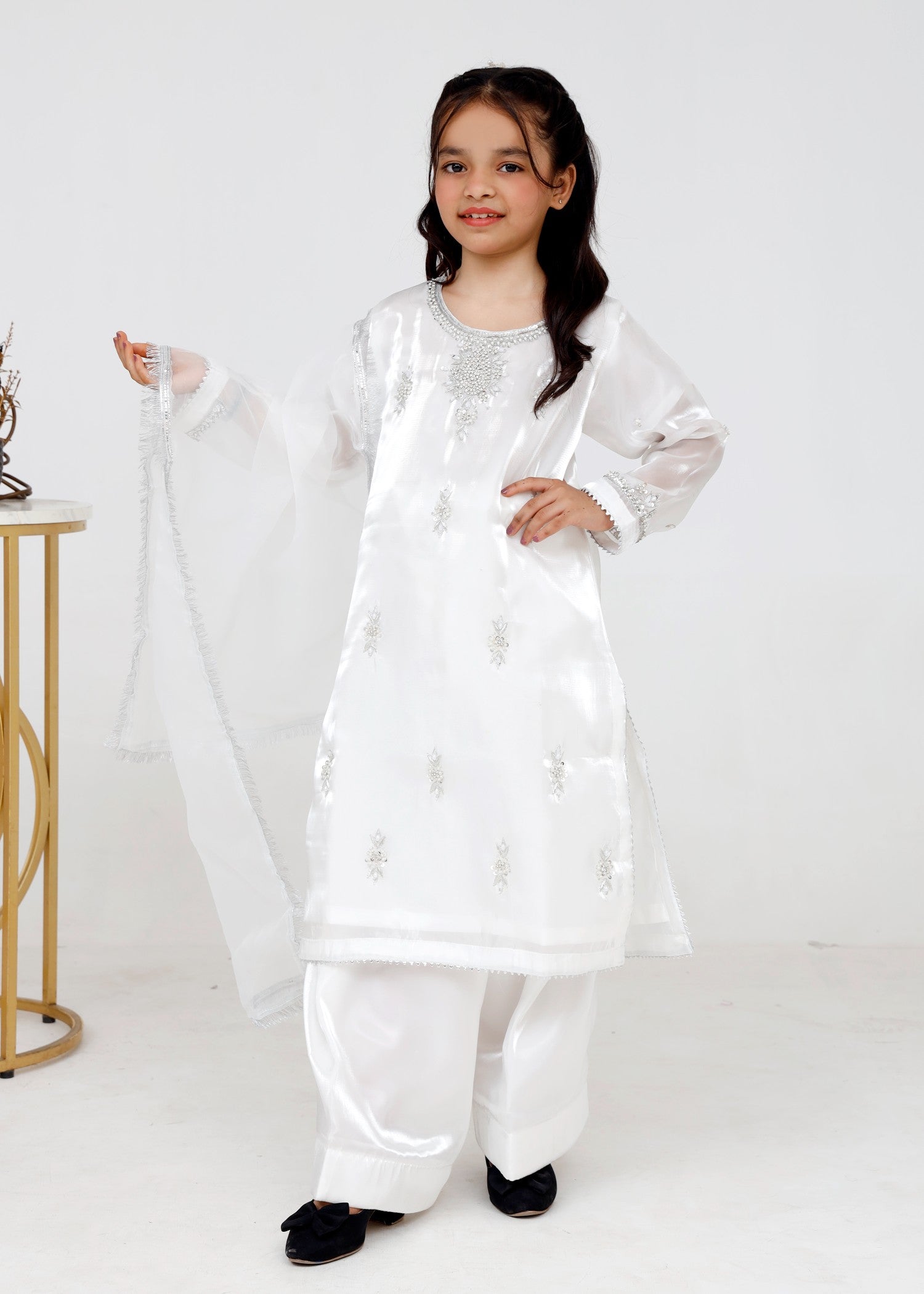 tissue silk Kurta Set in White