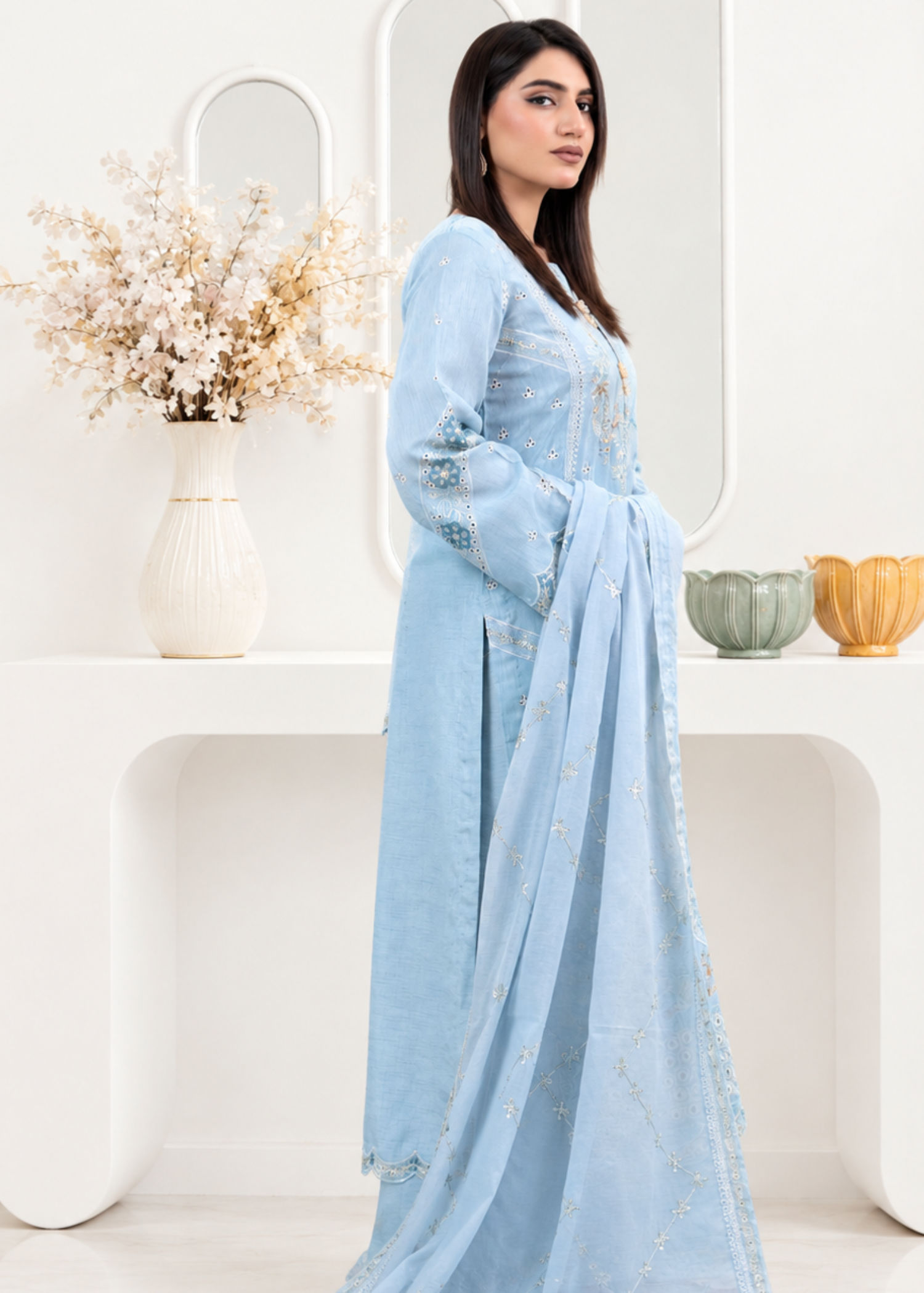korean raw silk Sharara in Powder blue
