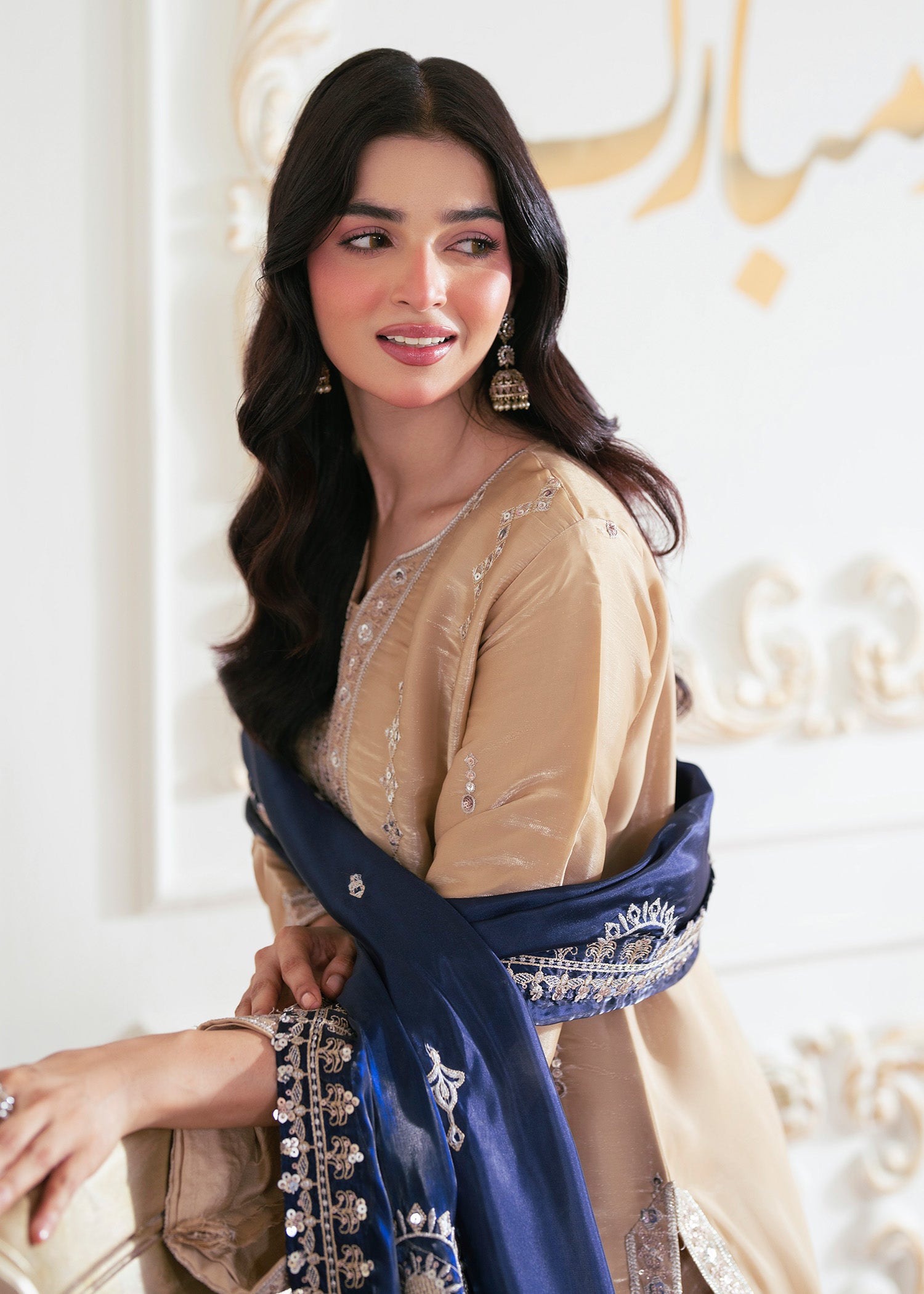 silk Kurta Set in Champagne