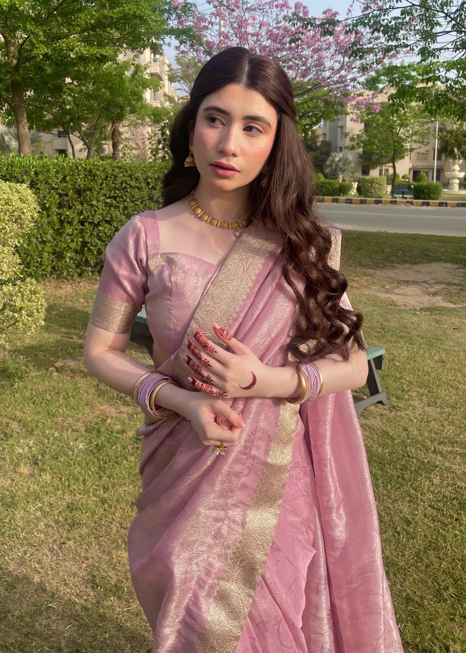 silk tissue Saree in Lilac