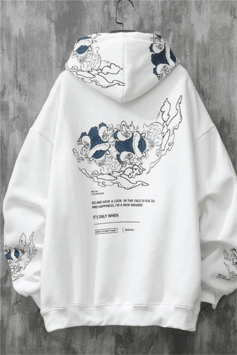 Trendy Brand Chinese Style Lion Dance Print Hooded Sweater Men