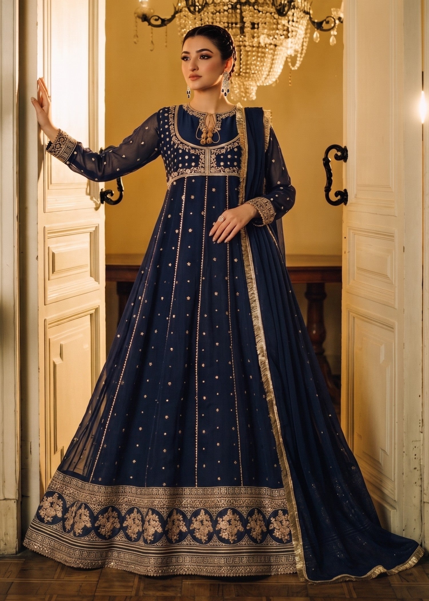 chiffon Anarkali in Navy blue