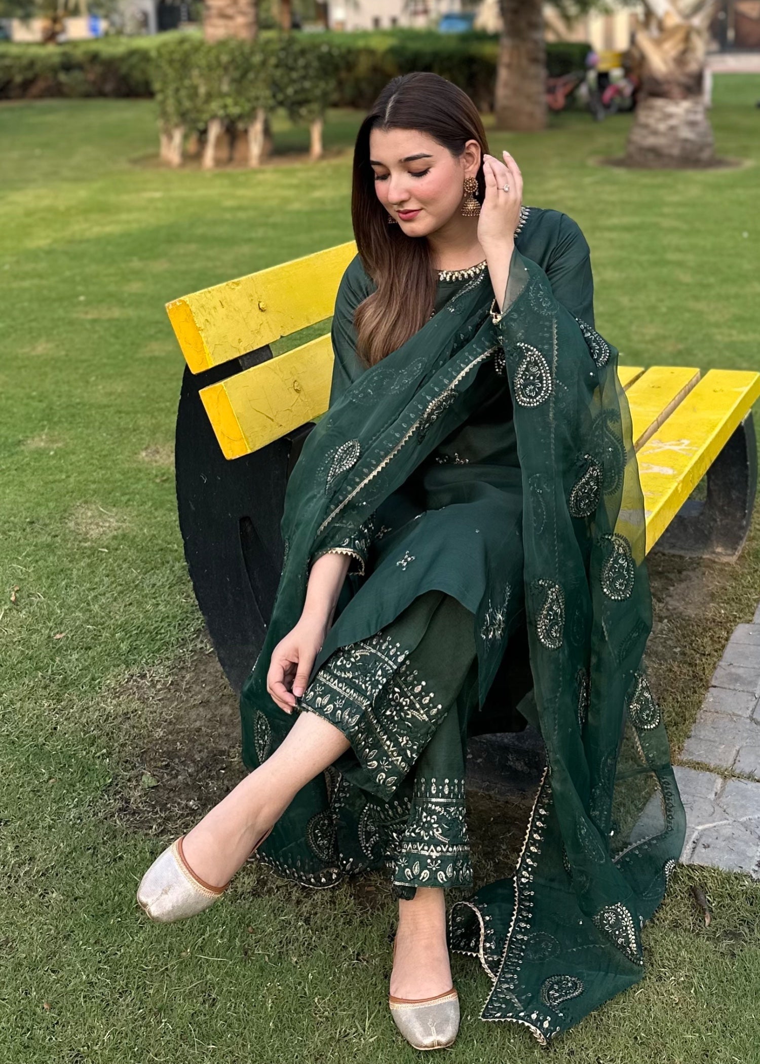 kattan silk Kurta Set in Dark green