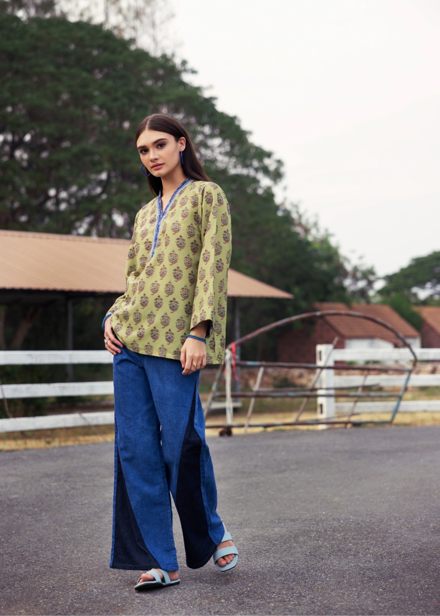 crepe Kurti in Pistachio green