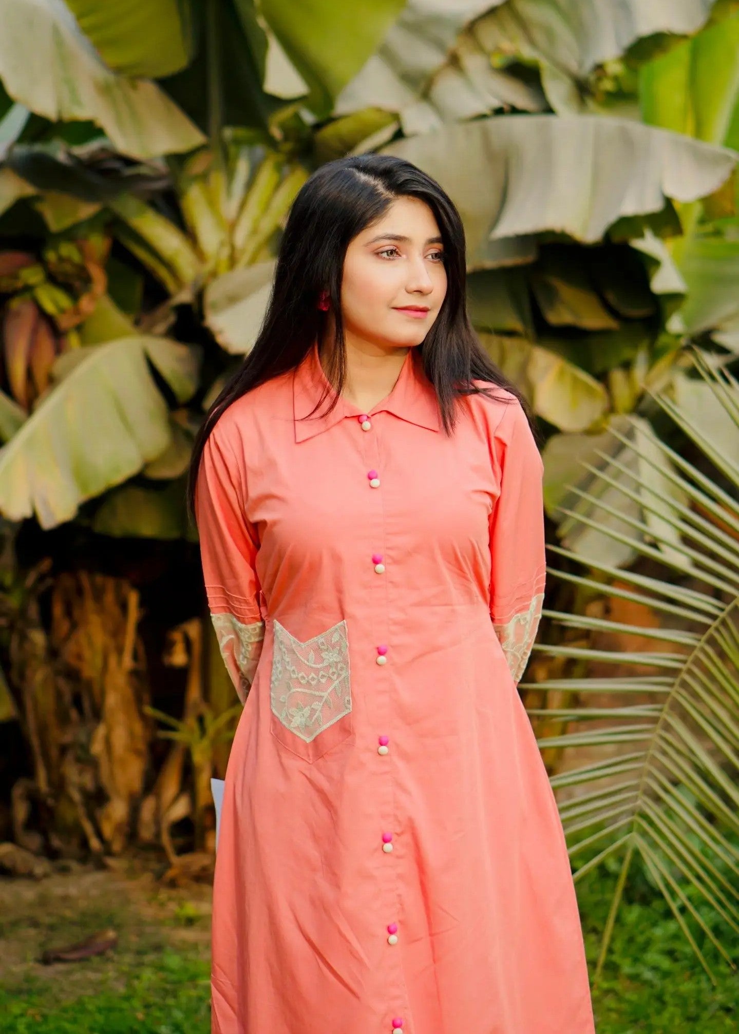 cambric Pishwas in Peach pink
