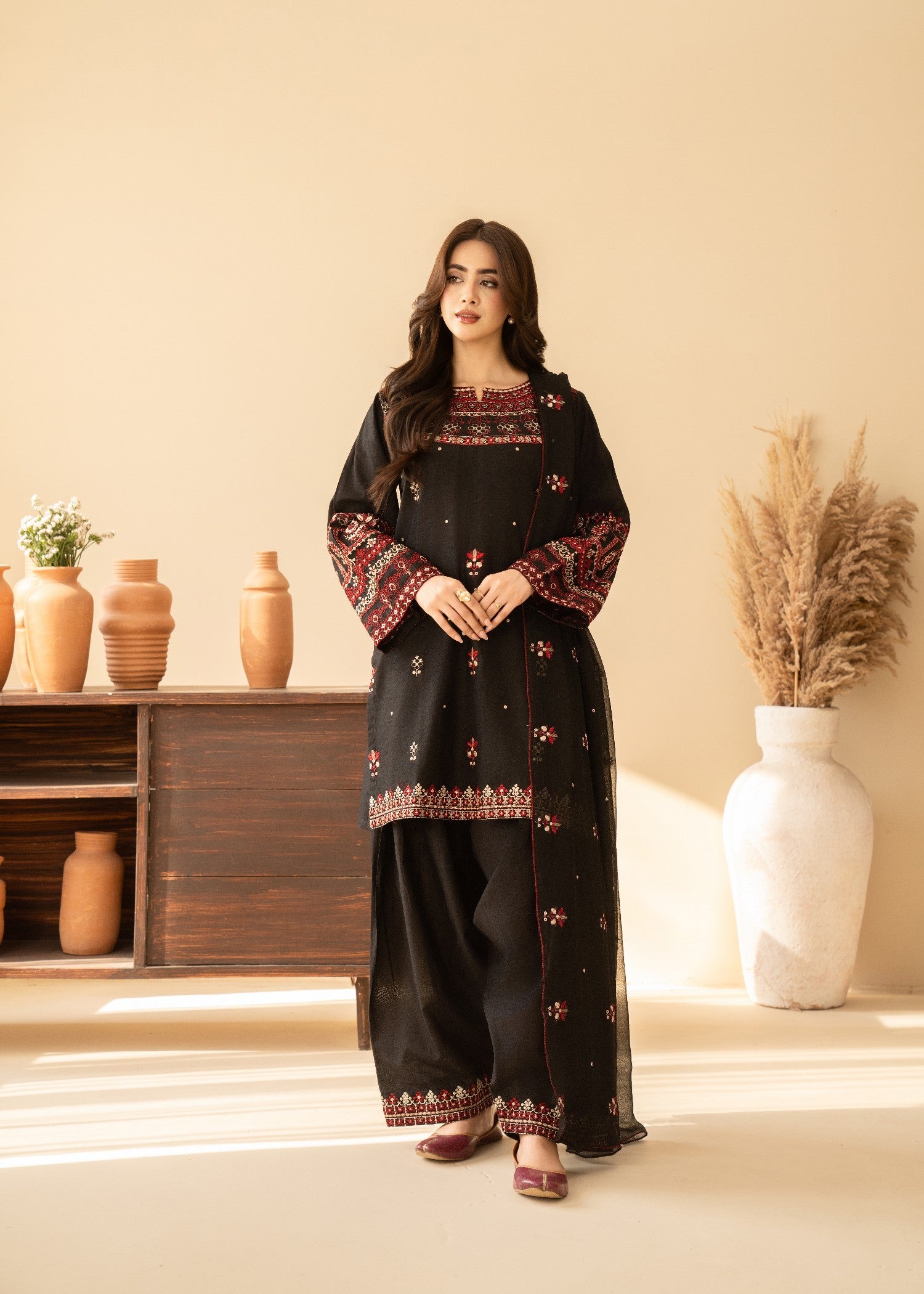 lawn cotton Kurta Set in Black
