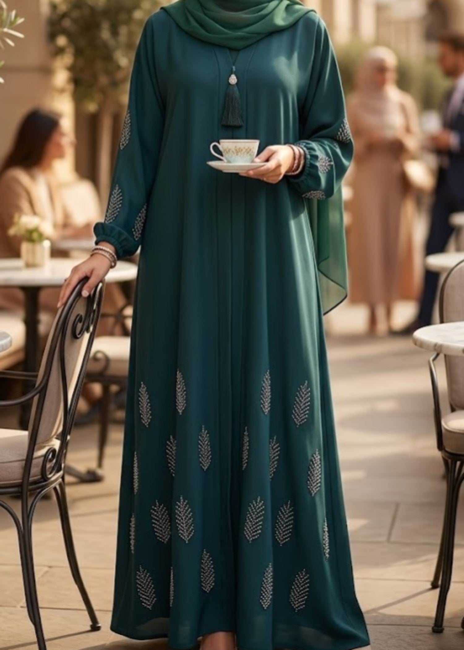 silk Abaya in Bottle green
