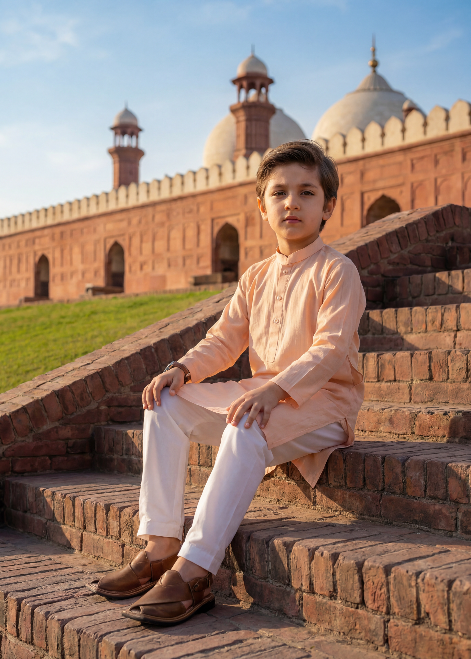 cotton Kurta Set in Apricot orange