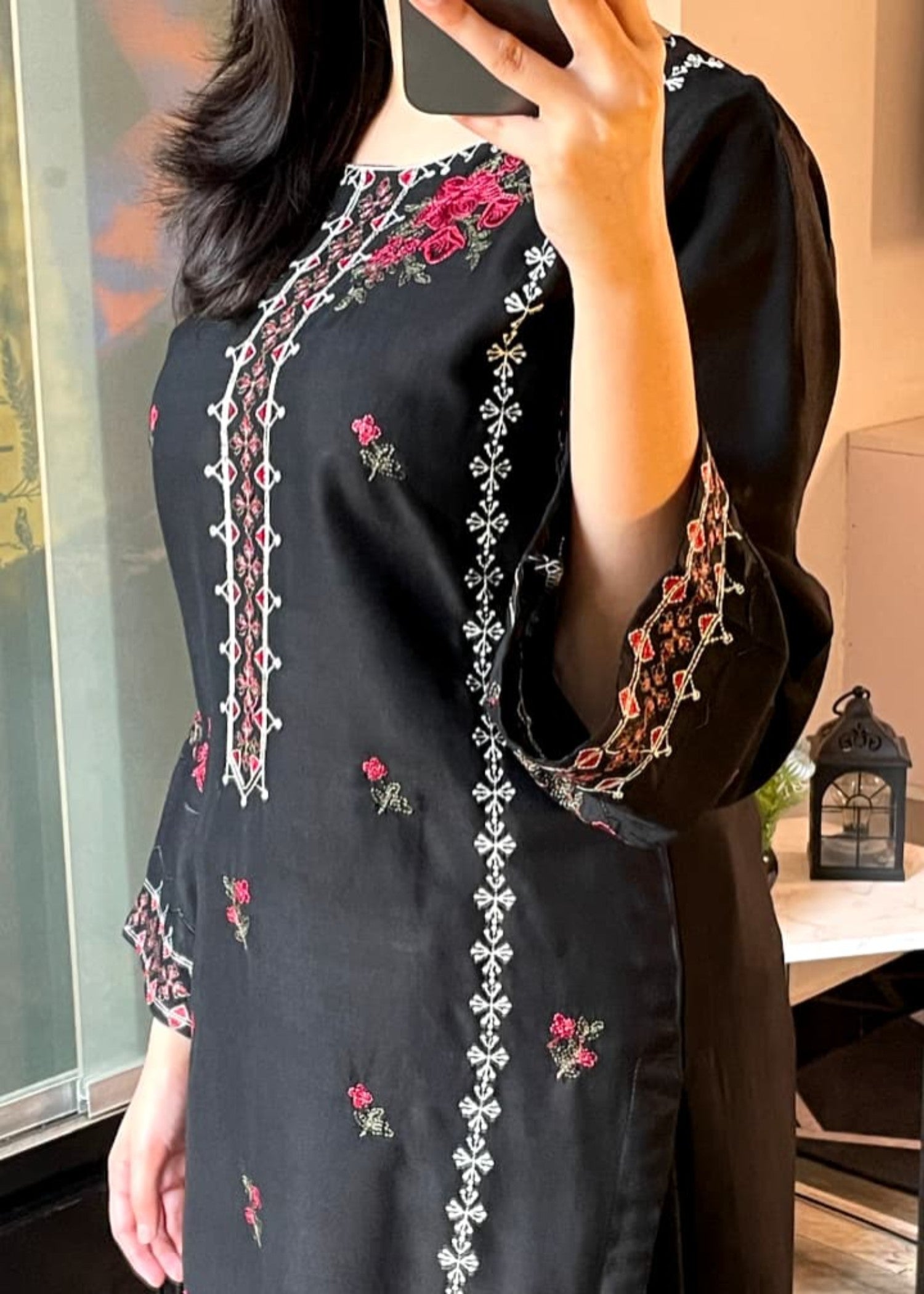 arabic lawn Kurta Set in Black