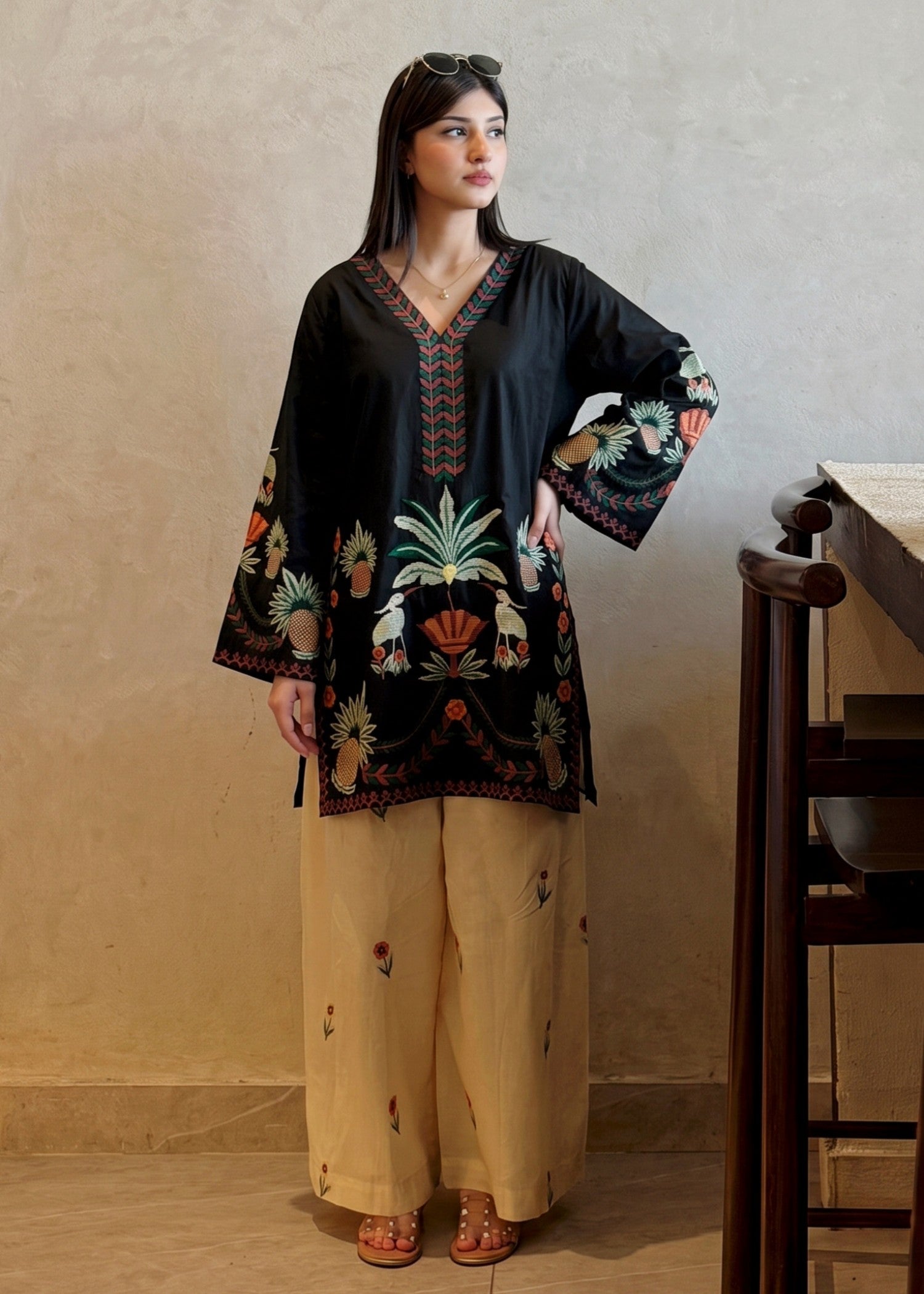 cotton Kurta Set in Black