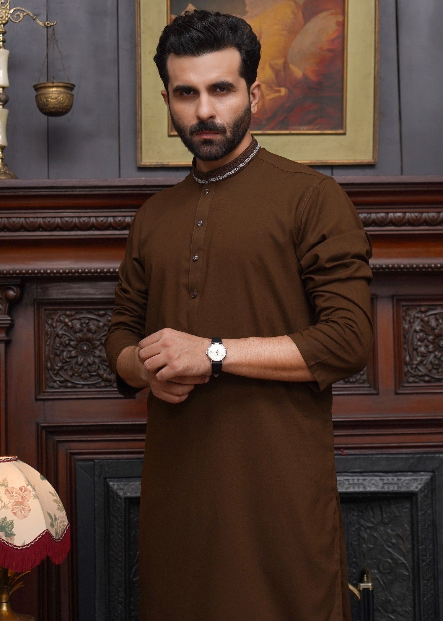 wash & wear Kurta in Caramel brown