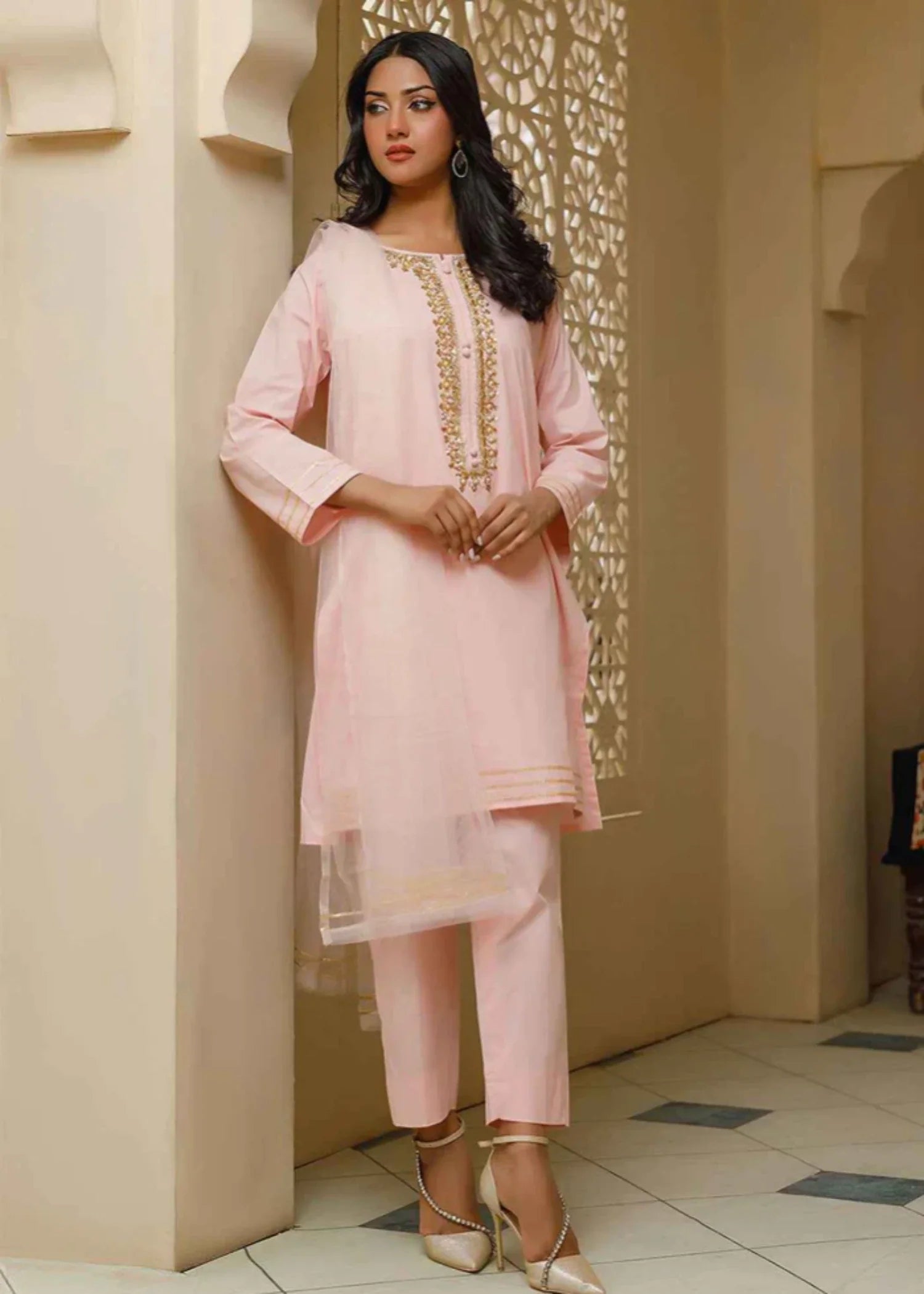 cotton Kurta Set in Pink