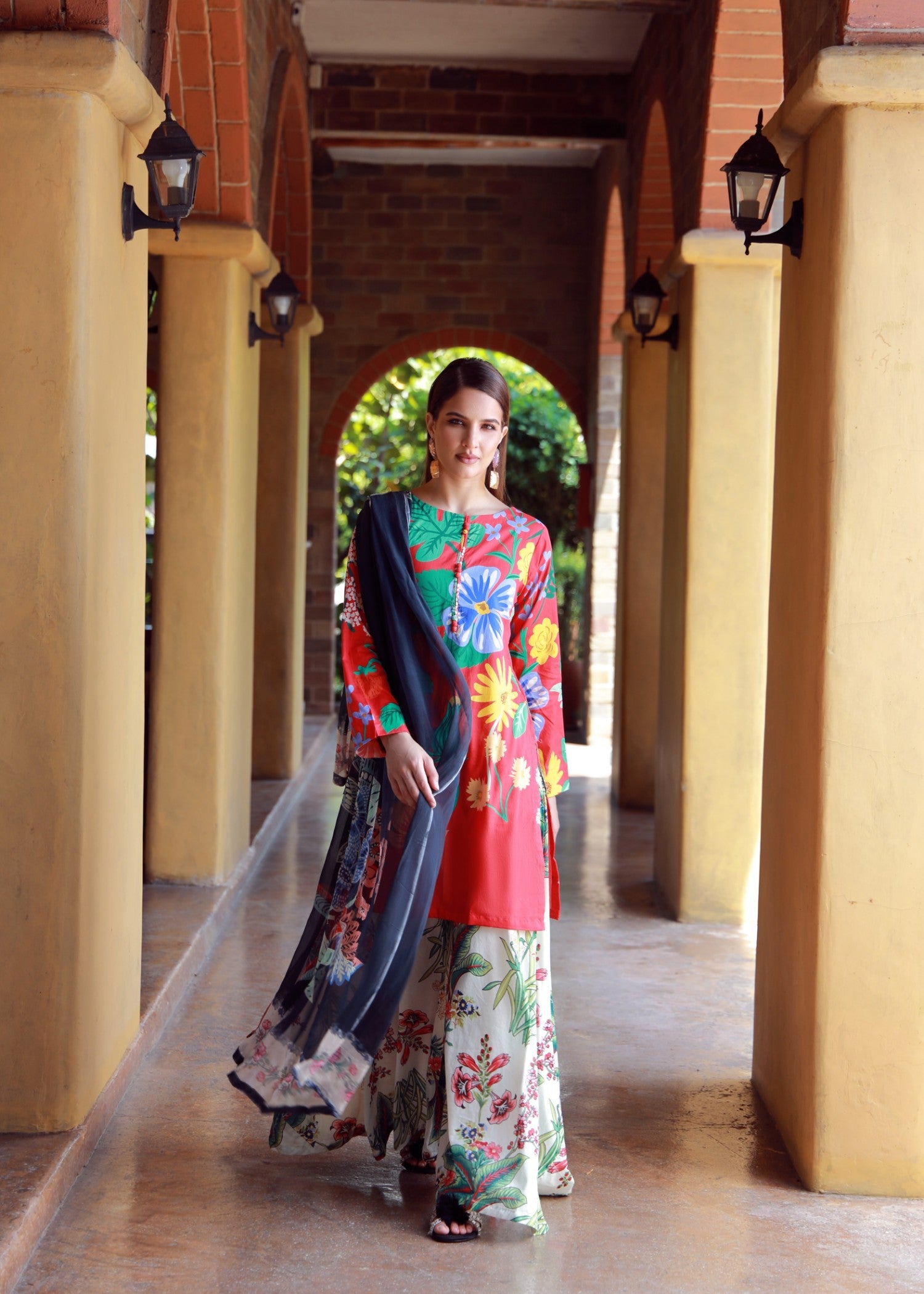 lawn Sharara in Red