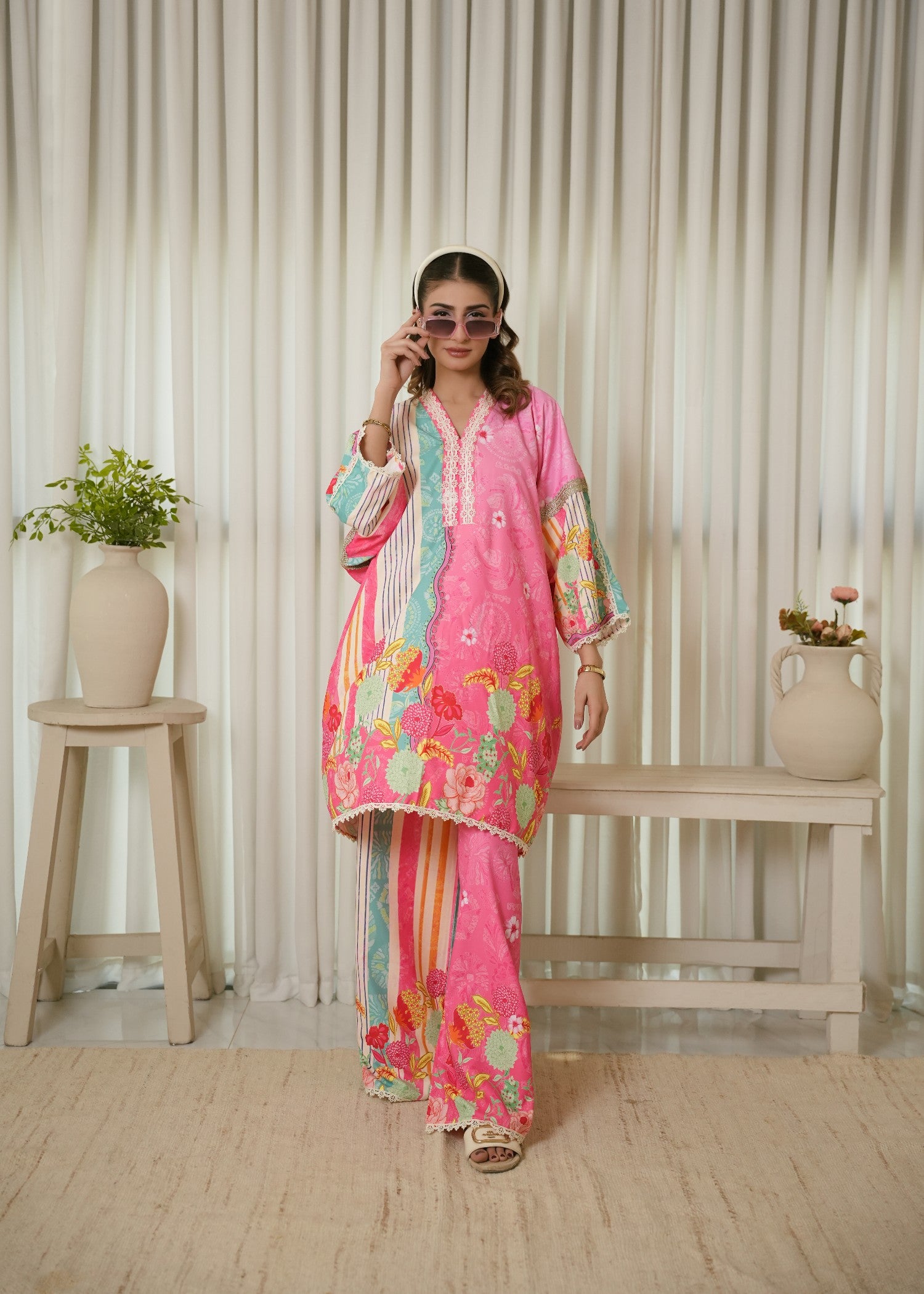 poly lawn Co Ord Sets in Strawberry pink