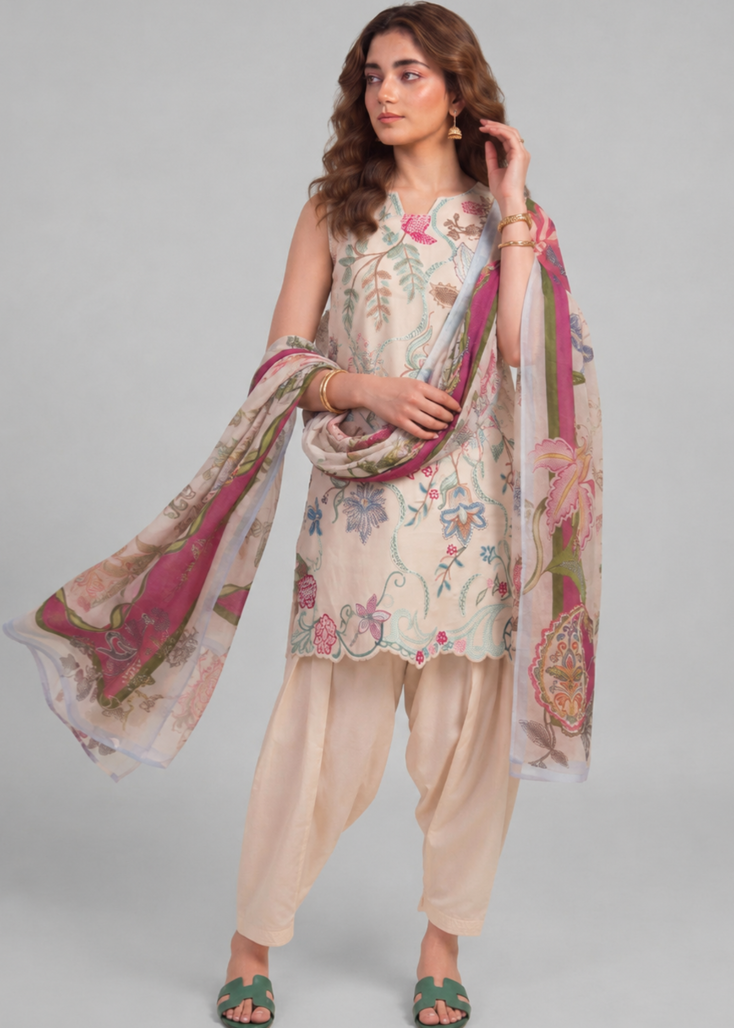 lawn Unstitched in Cream, ivory