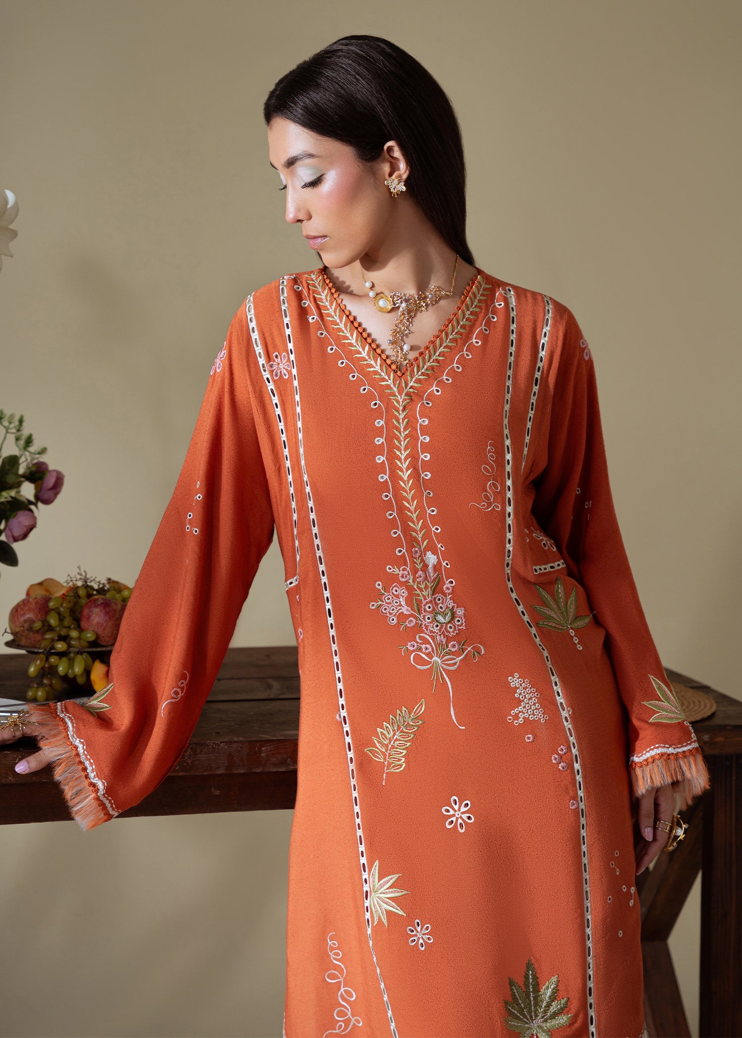 karandi Kurta Set in Burnt orange