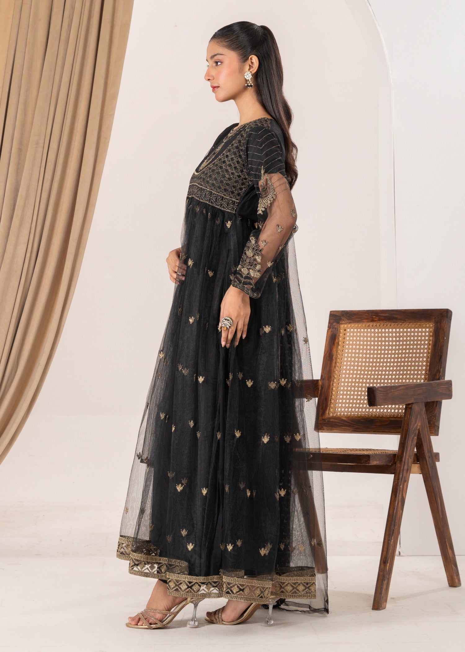 polyester net Maxi in Black