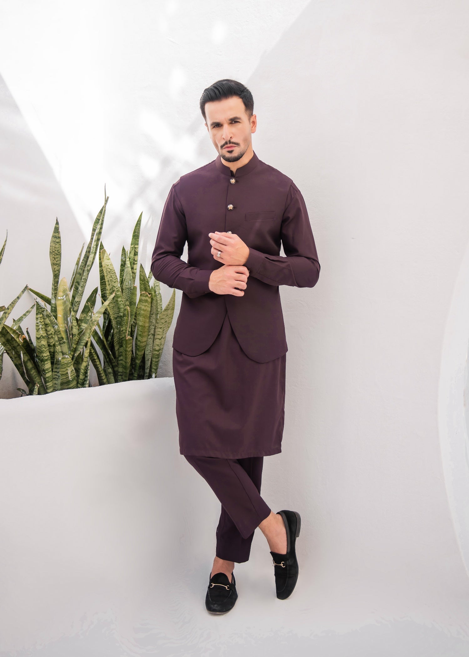 wash & wear Kurta Set in Plum