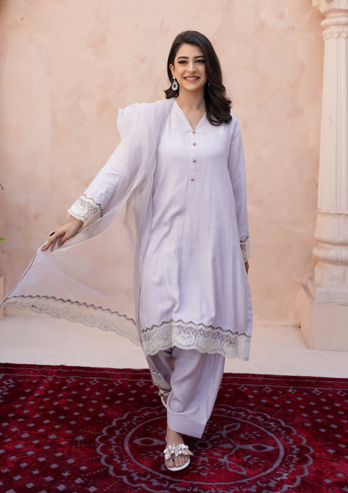 viscose raw silk Kurta Set in Lavender