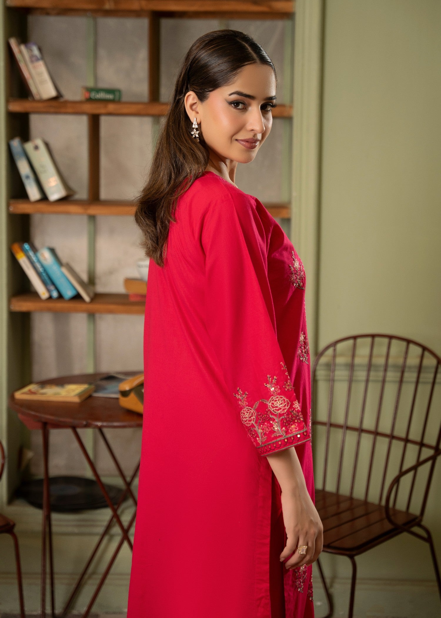 lawn cotton Kurta Set in Raspberry pink