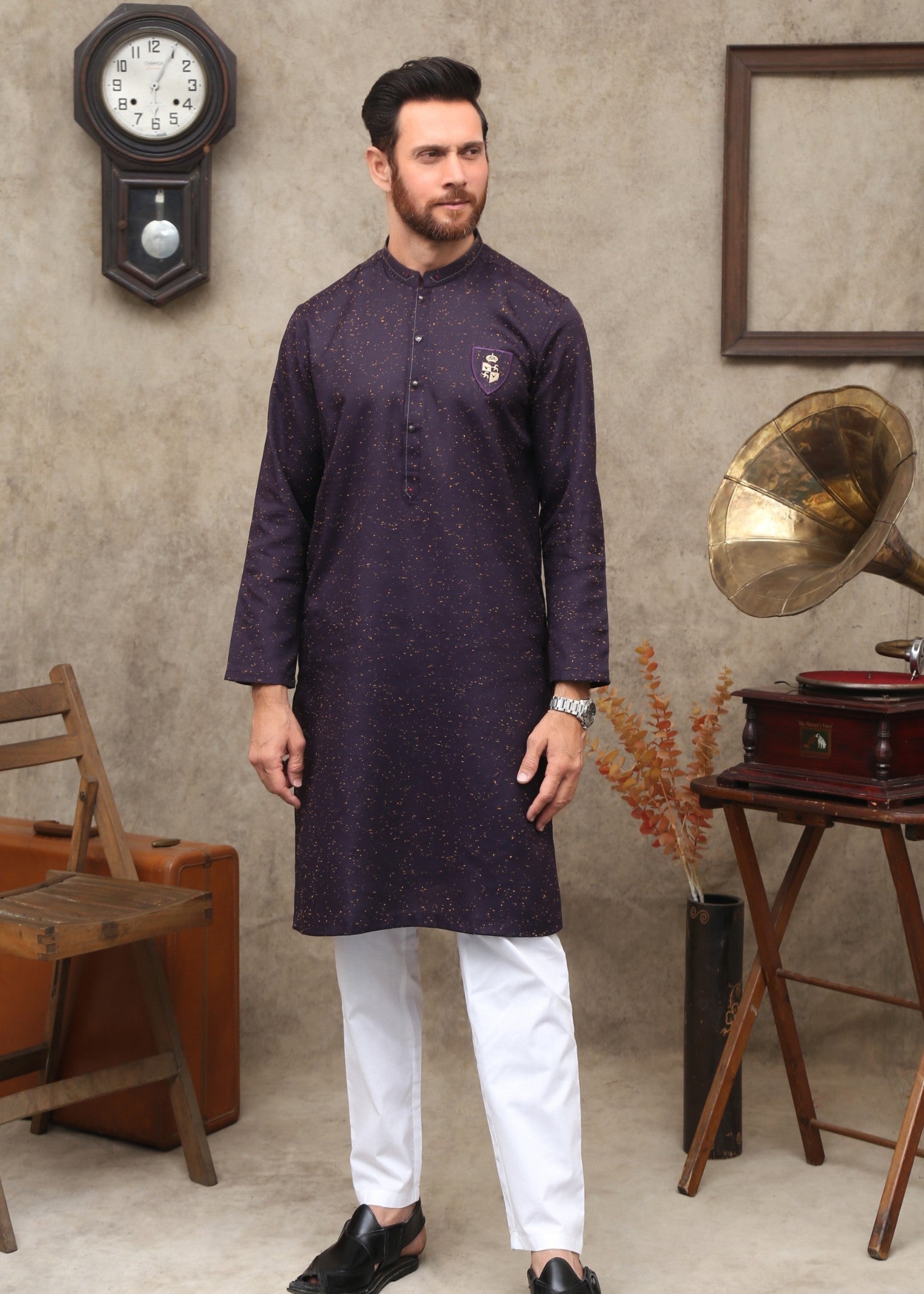 cotton Kurta in Purple by Maqsood Garments