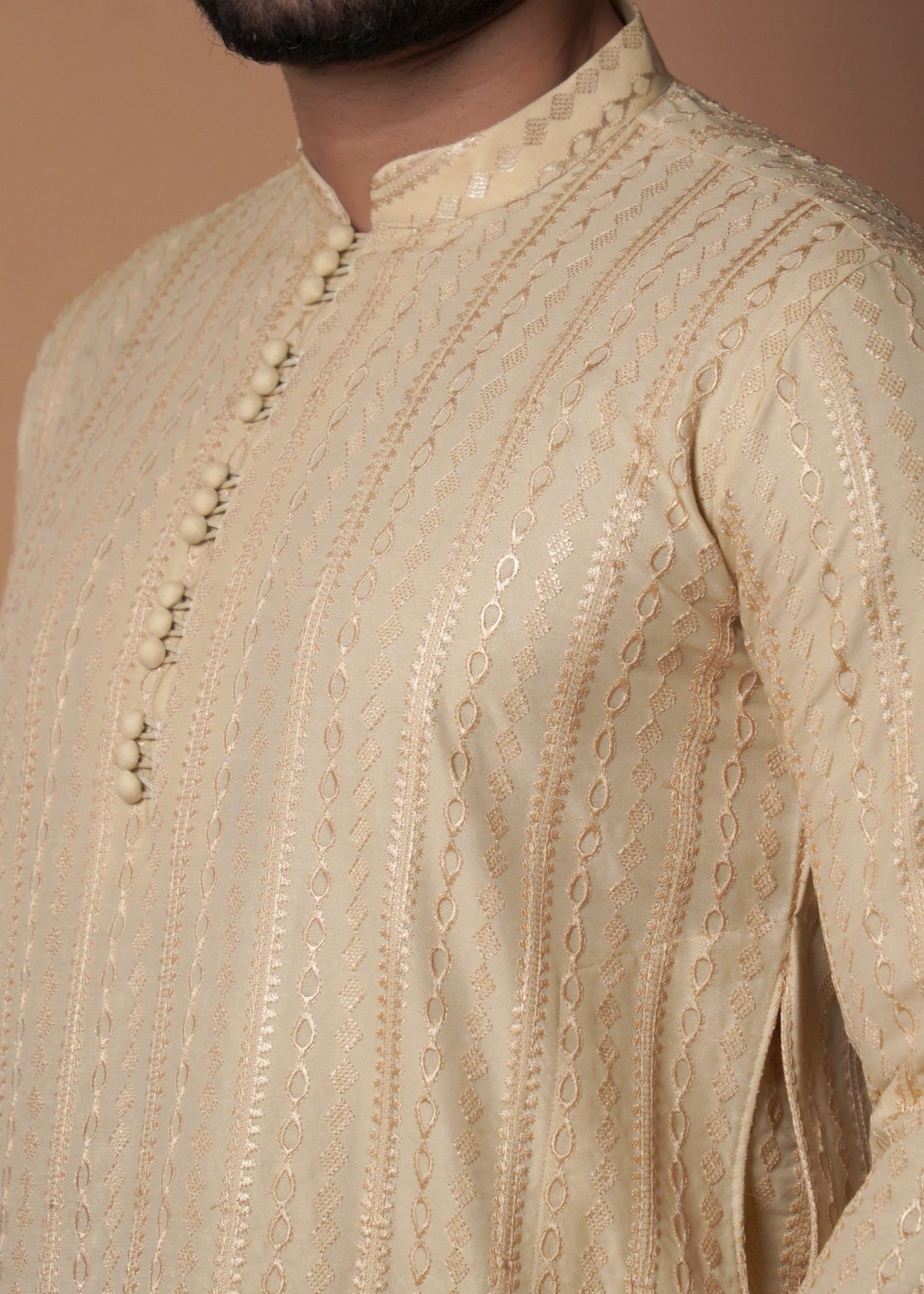 cotton silk Kurta Set in Cream