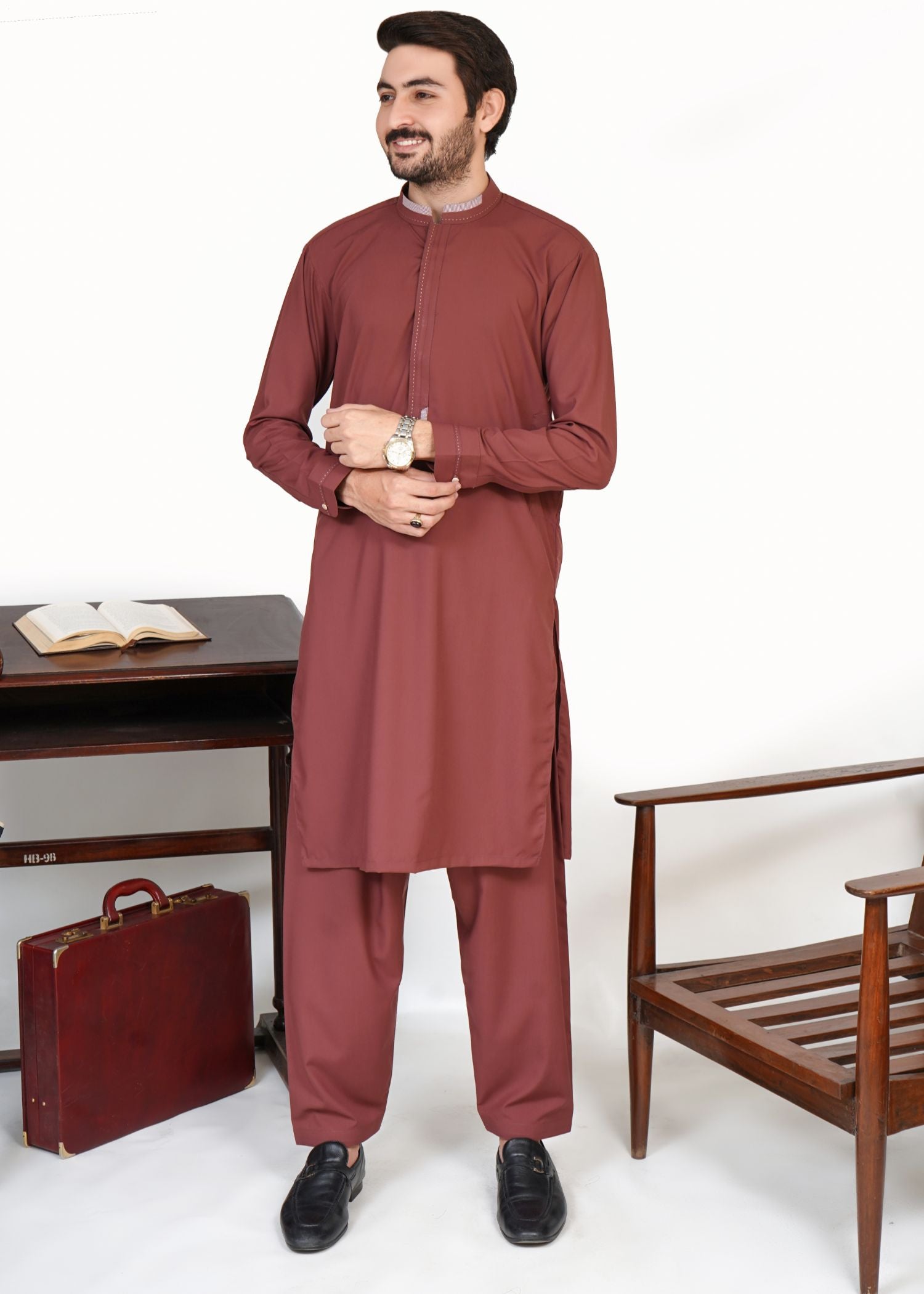 wash & wear Shalwar Kameez in Brick red