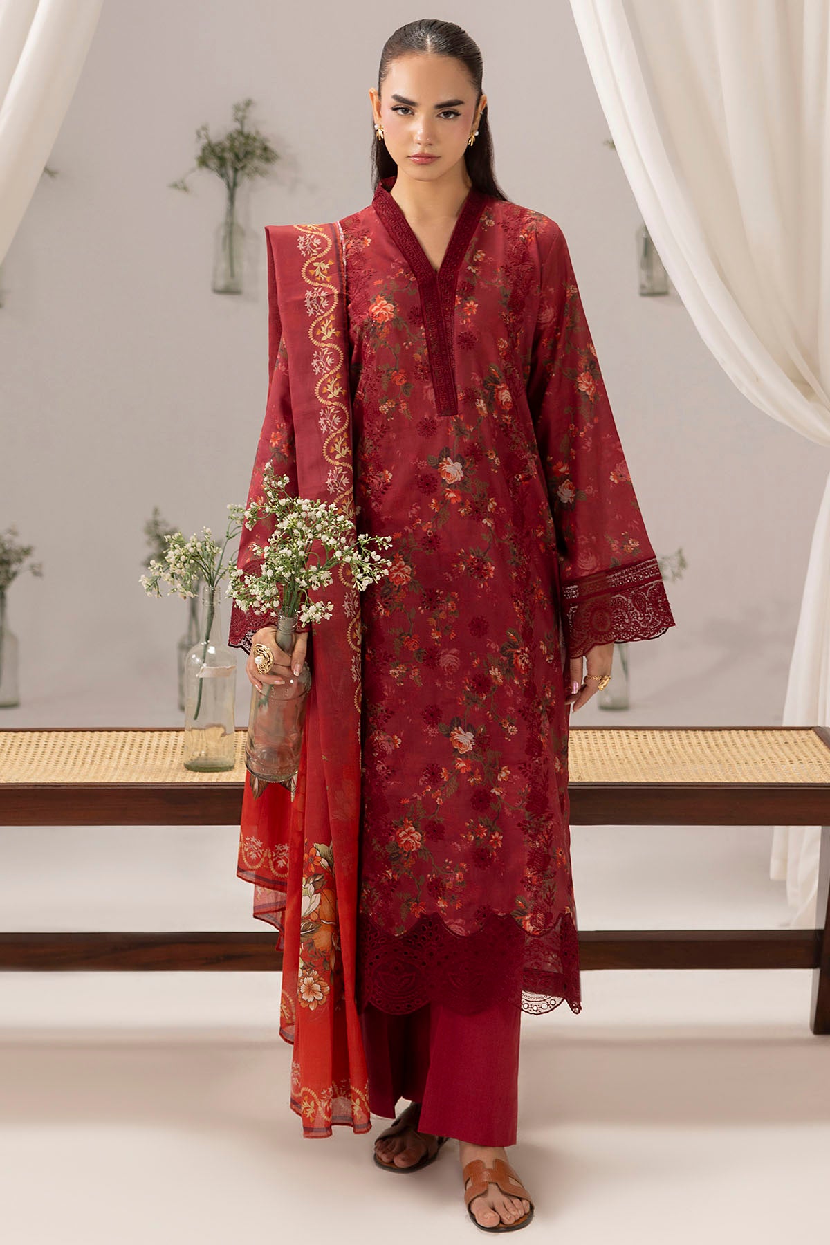 lawn Unstitched in Red