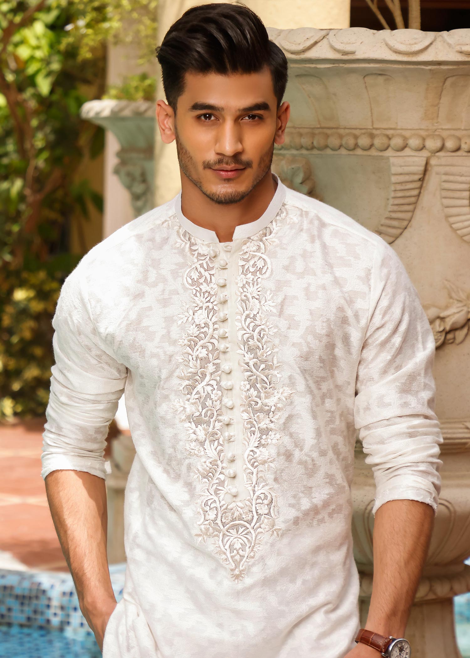 cotton net Kurta in Off-white