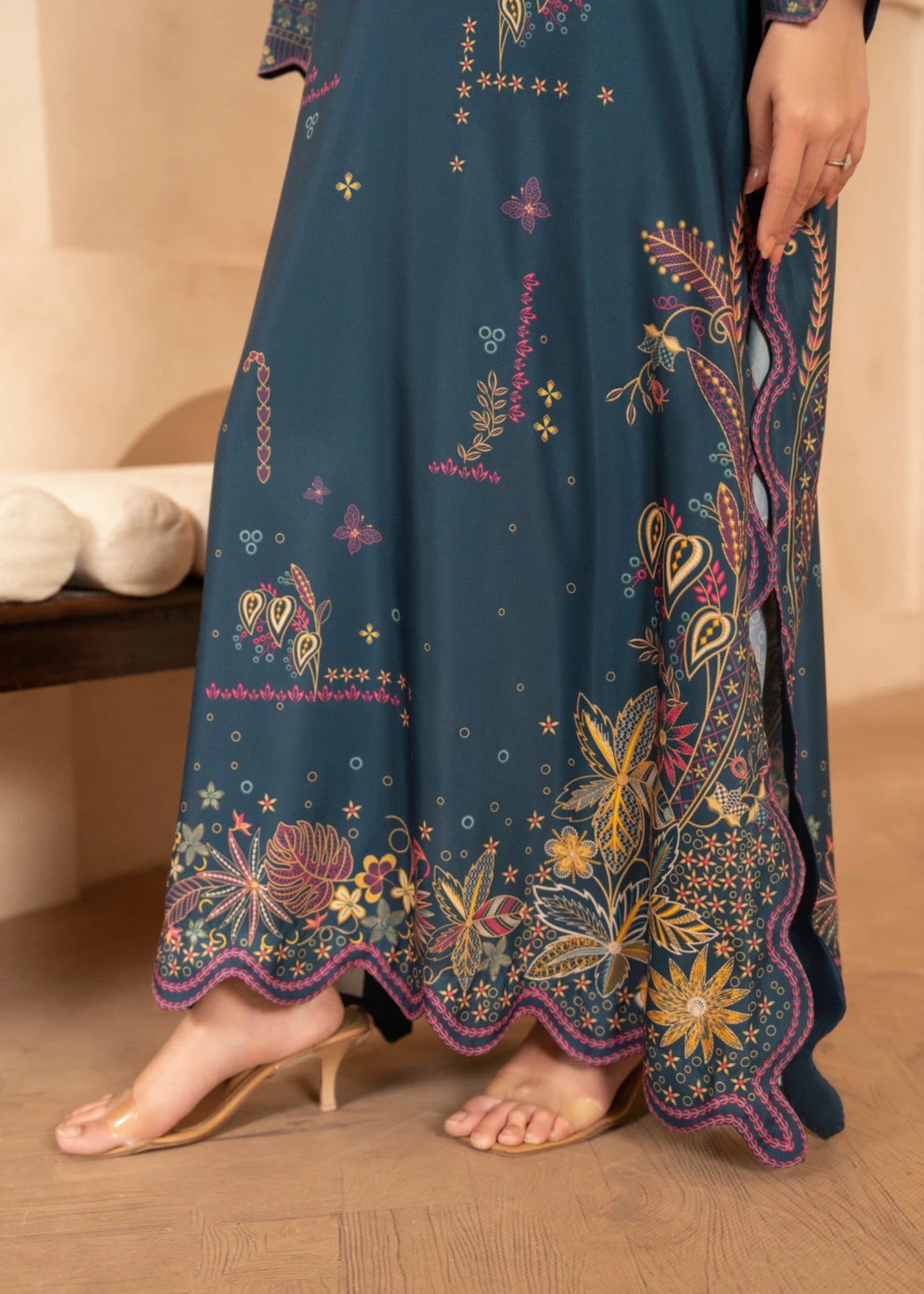 poly lawn Kaftan in Teal