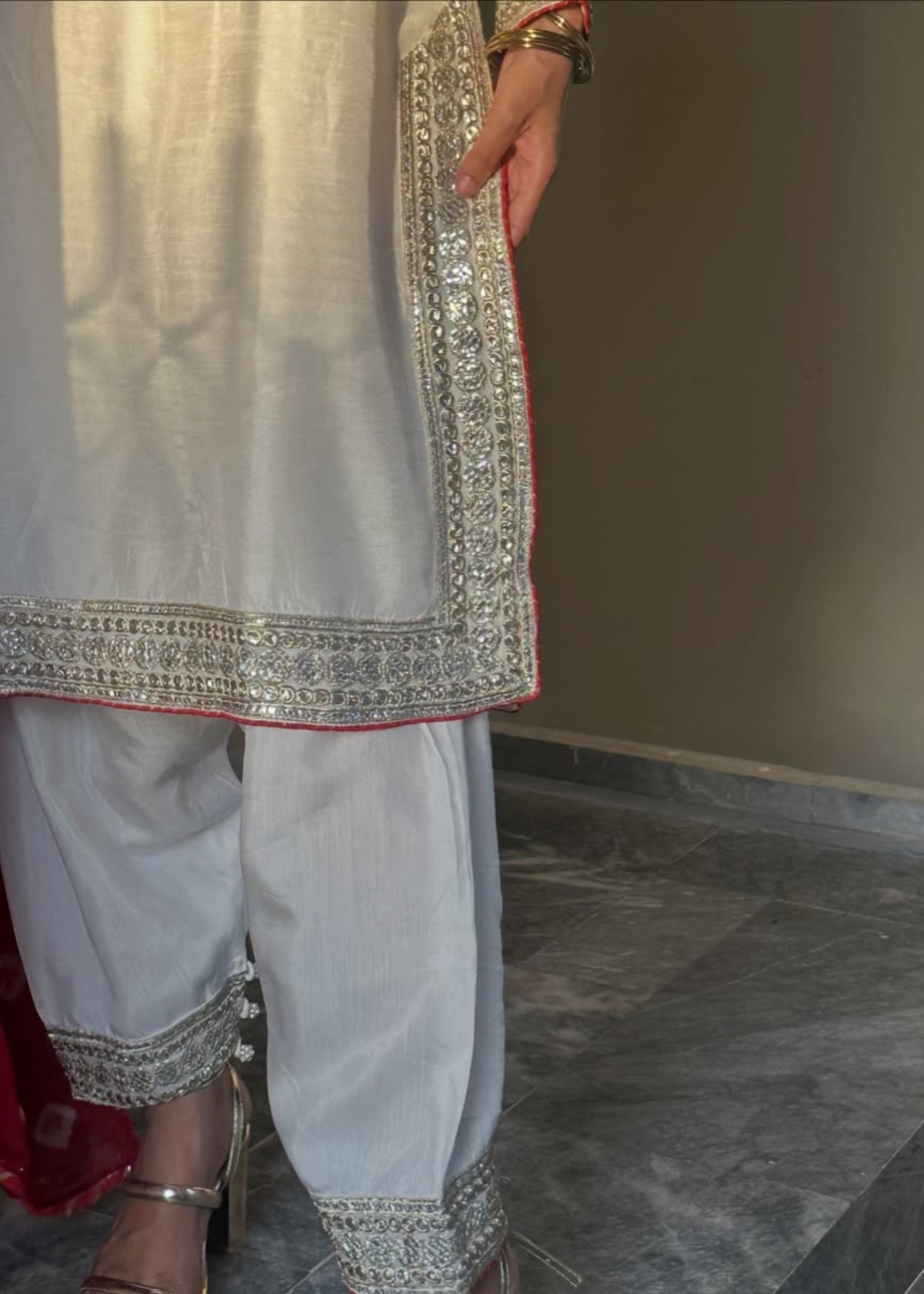 korean raw silk Kurta Set in Pearl white