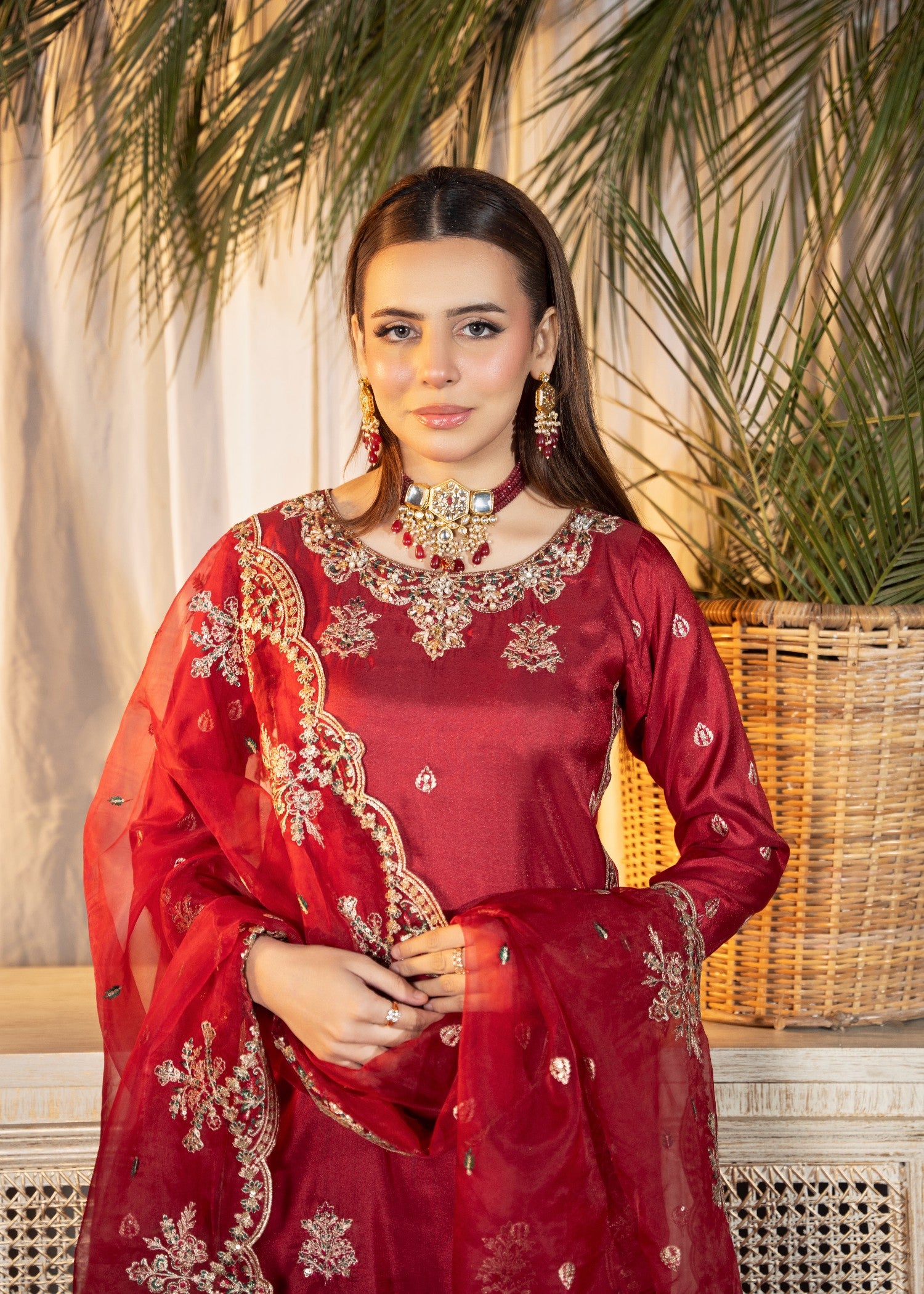 silk Sharara in Cardinal red
