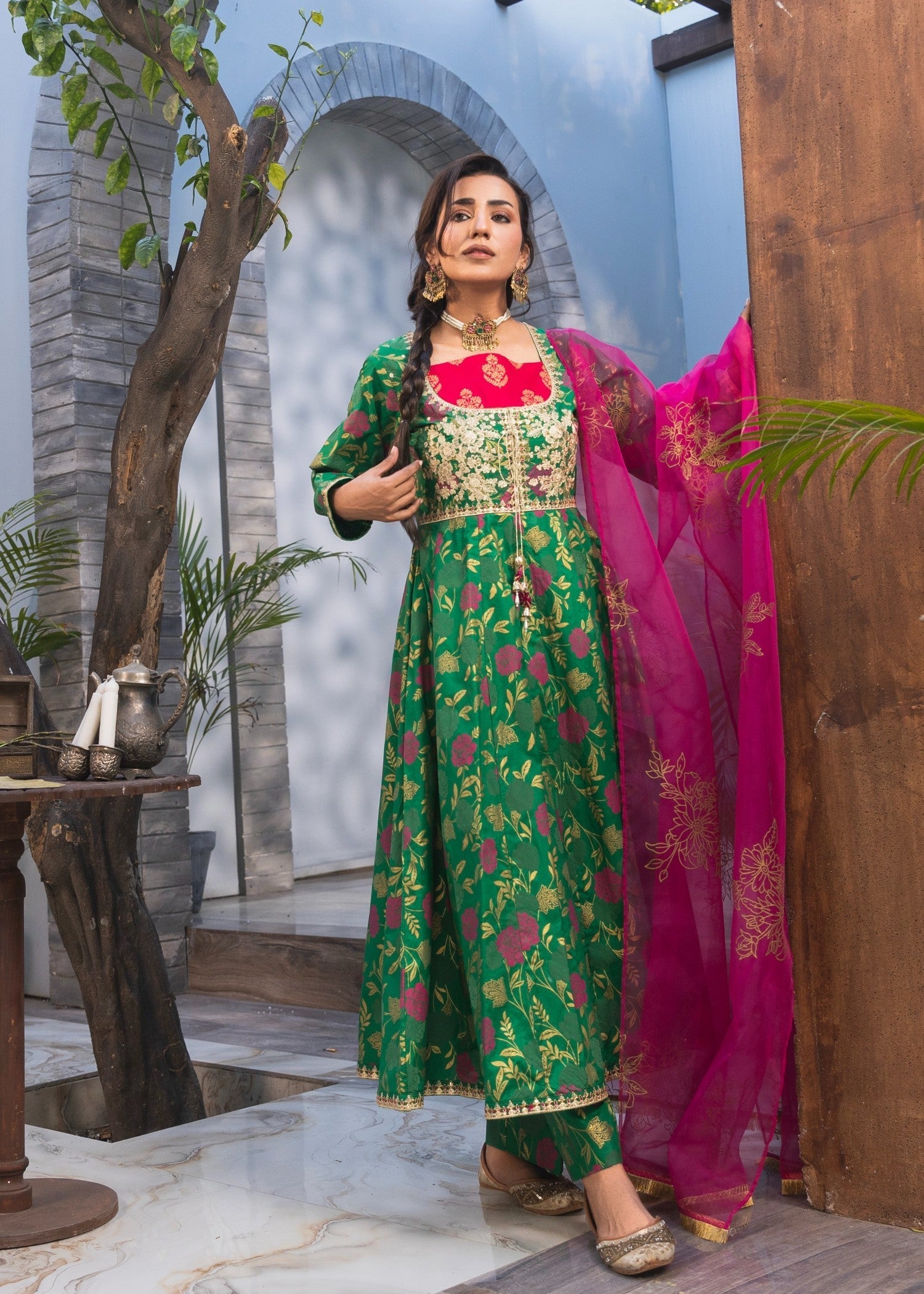 cotton Pishwas in Green