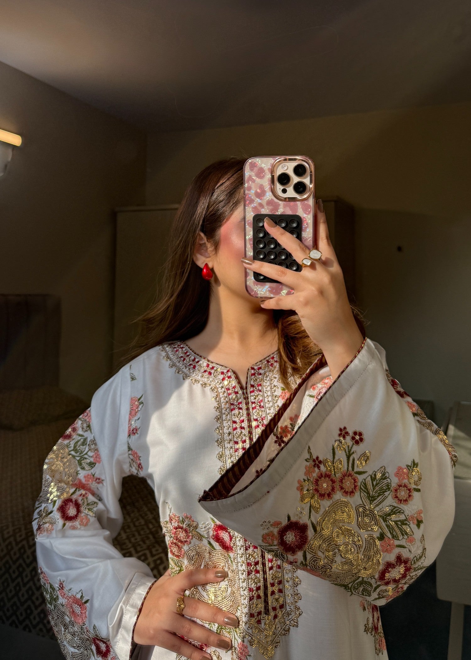 lawn Kurta Set in Maroon, white